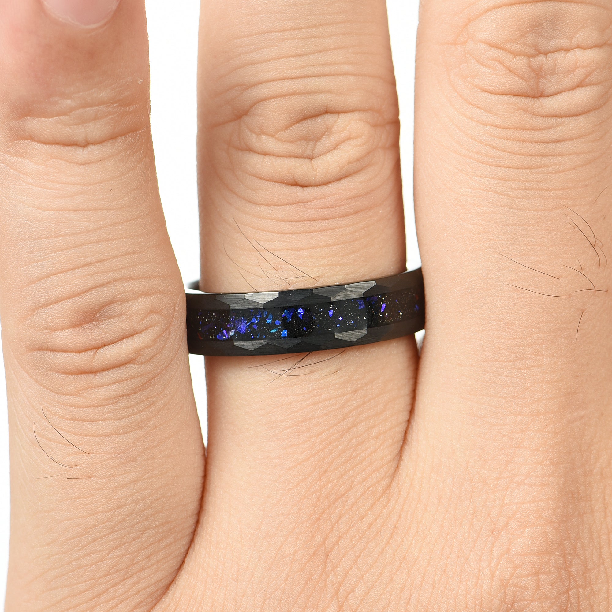 Black Tungsten Mens Ring Male Hand View