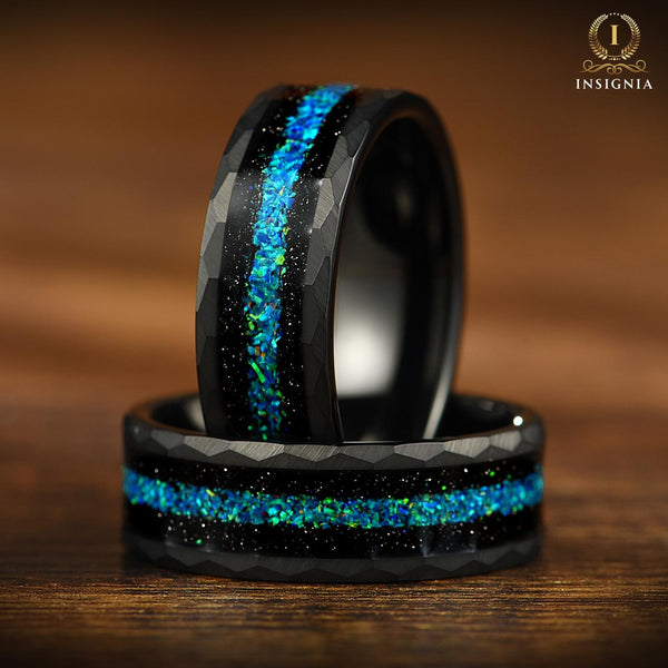 Tungsten Ring Glowing Galaxy Ring Tungsten Carbide Ring With White