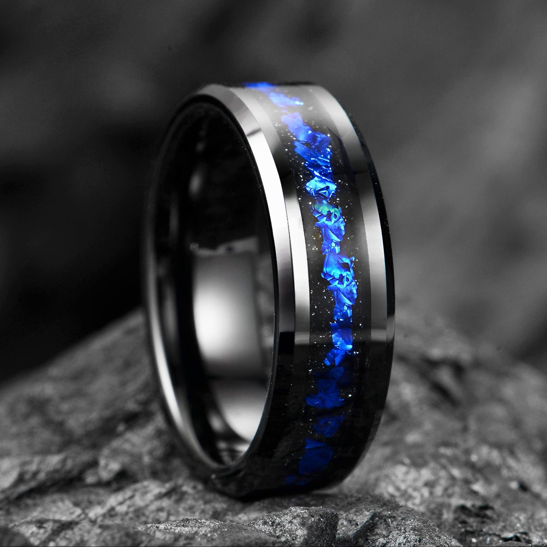 Black Wedding Band Tungsten Close Up View