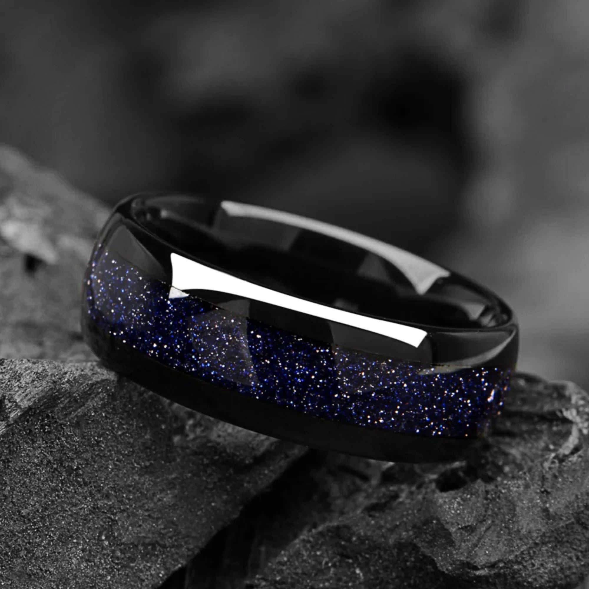 Black Wedding Bands Galaxy Closeup View