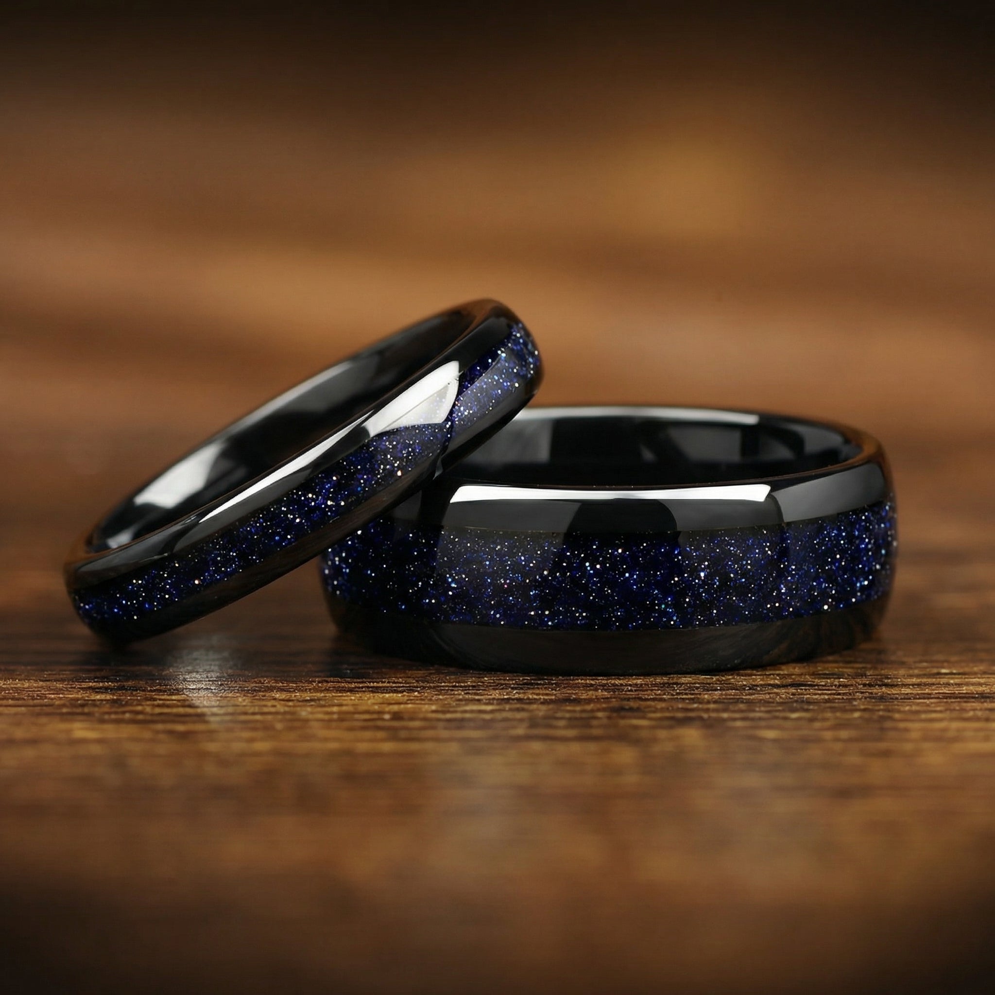 Black Wedding Bands Galaxy Set Display View
