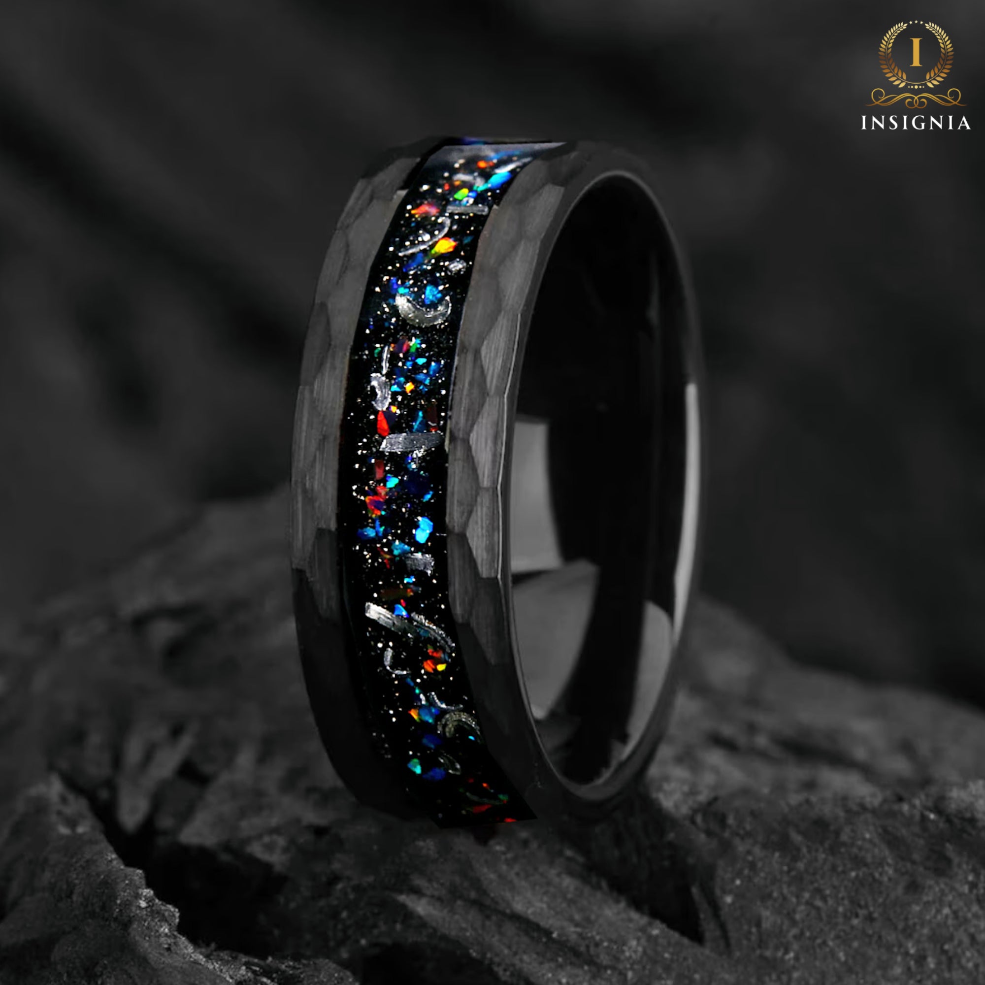 HIS AND HERS OPAL & REAL METEORITE GALAXY INSPIRED RINGS 6/8 MM