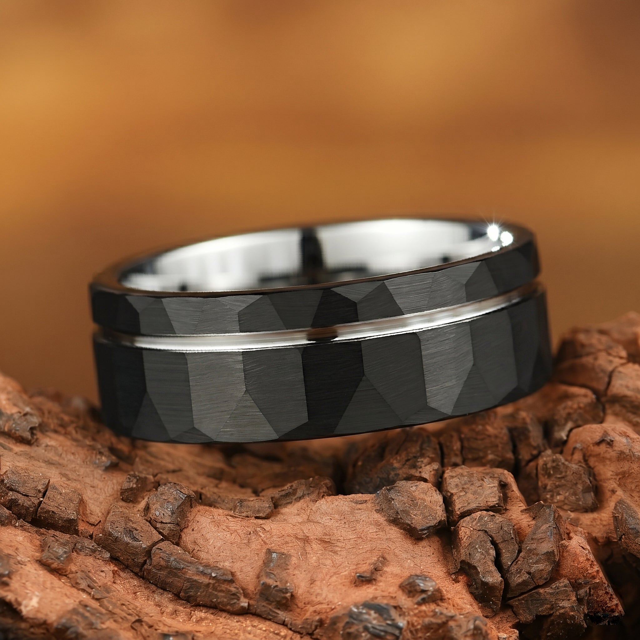 Black Wedding Bands White Gold Main View