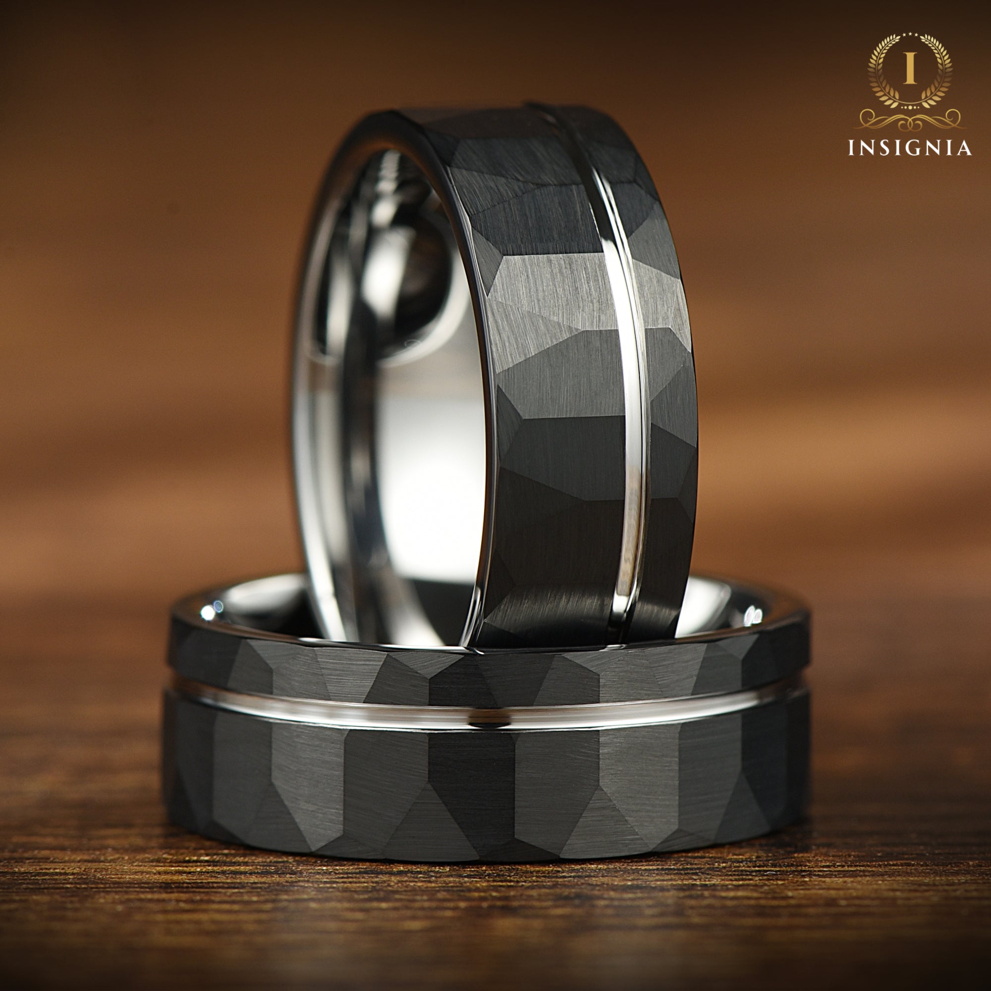 Black Wedding Bands White Gold Profile View
