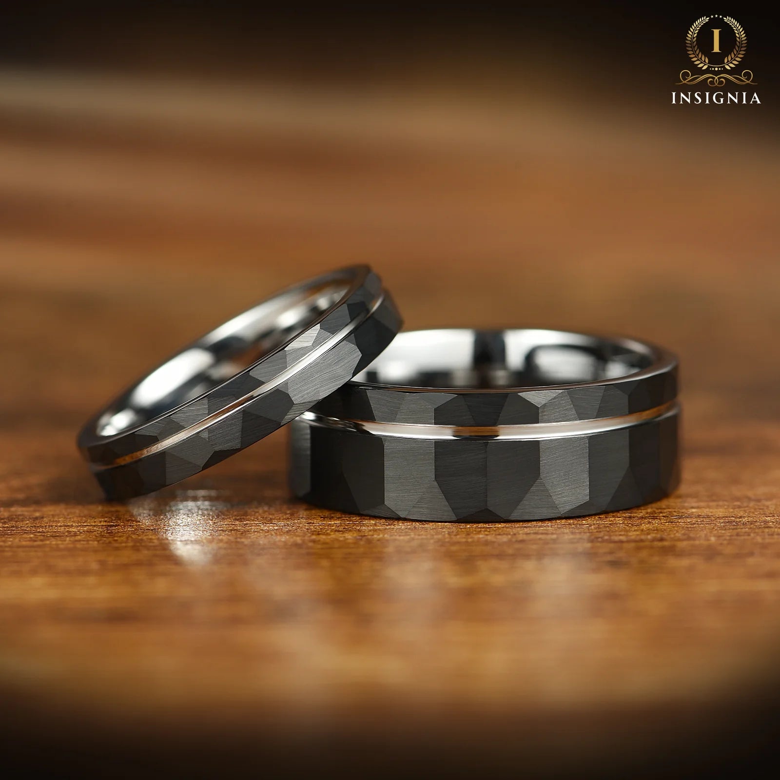 Black Wedding Bands White Gold Set View