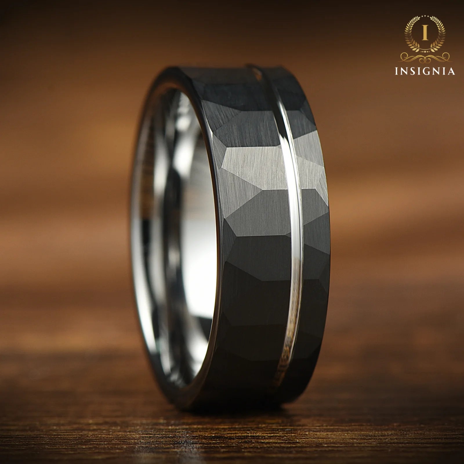 Black Wedding Bands White Gold Top View