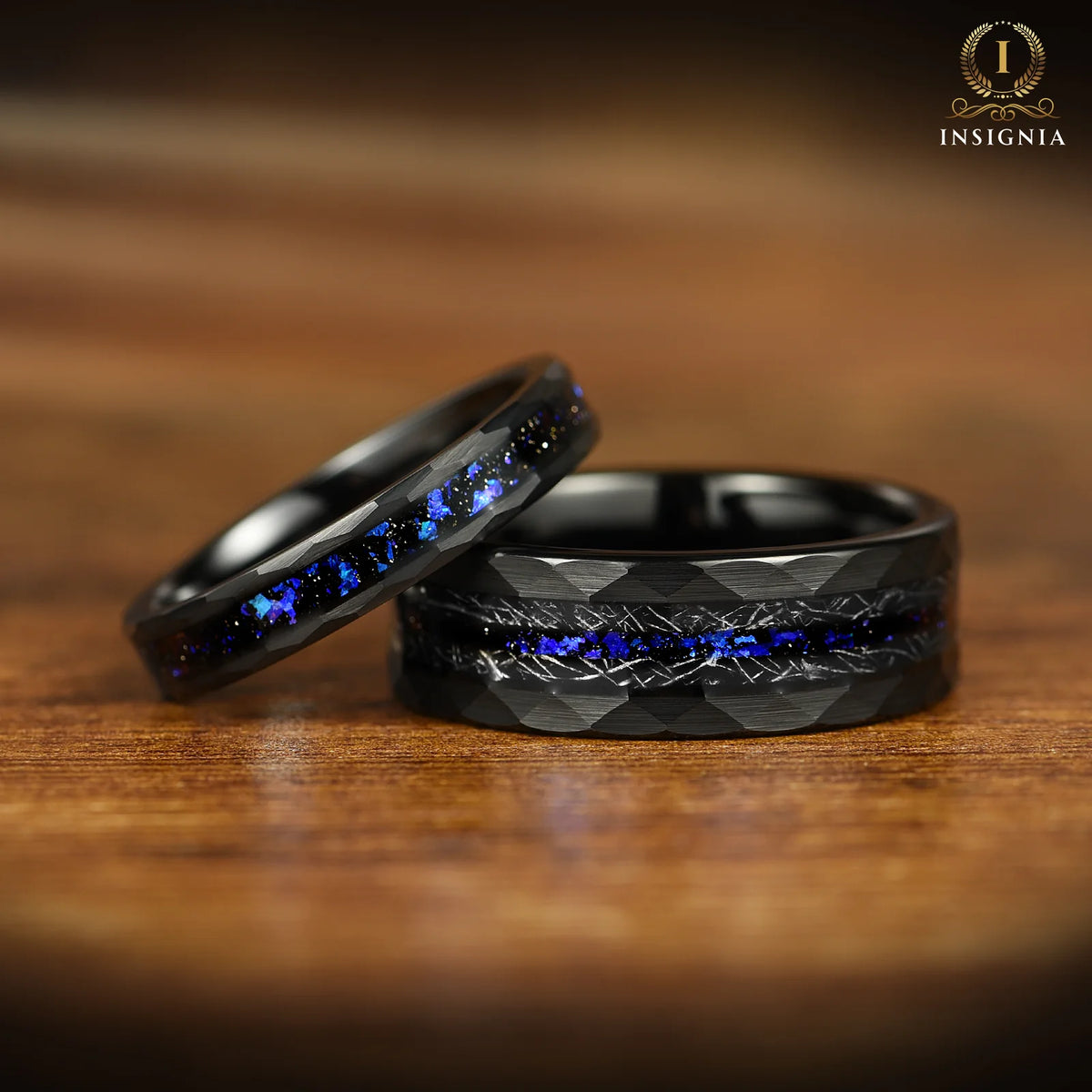 Black Wedding Rings Men Meteorite Pair View