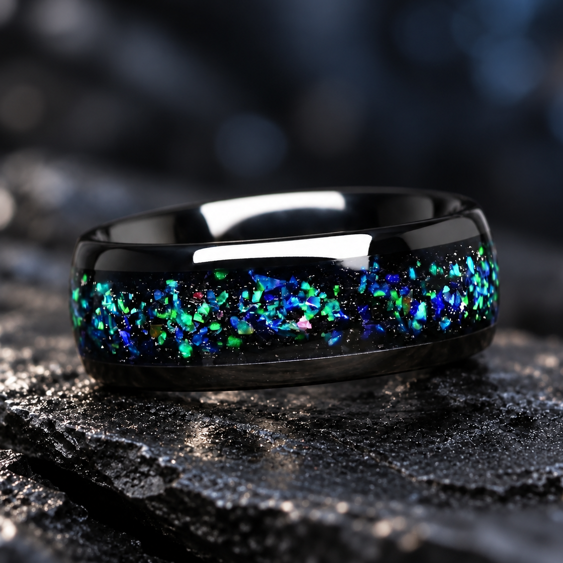 Black Wedding Rings Men Opal Main View