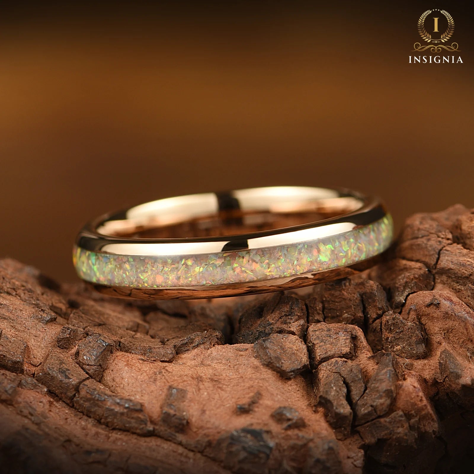 Female ring from commitment rings set with white fire opal 4mm band