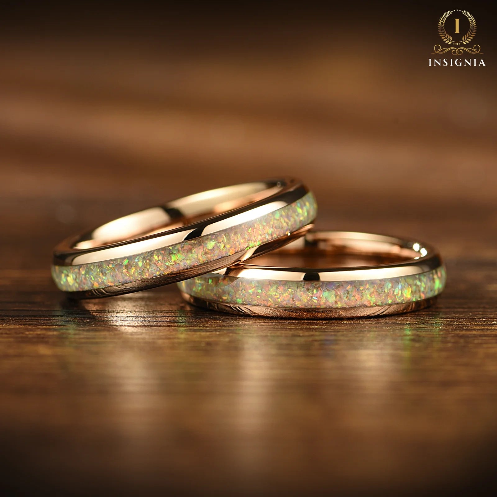 Female opal ring from couple matching jewellery set in rose gold finish