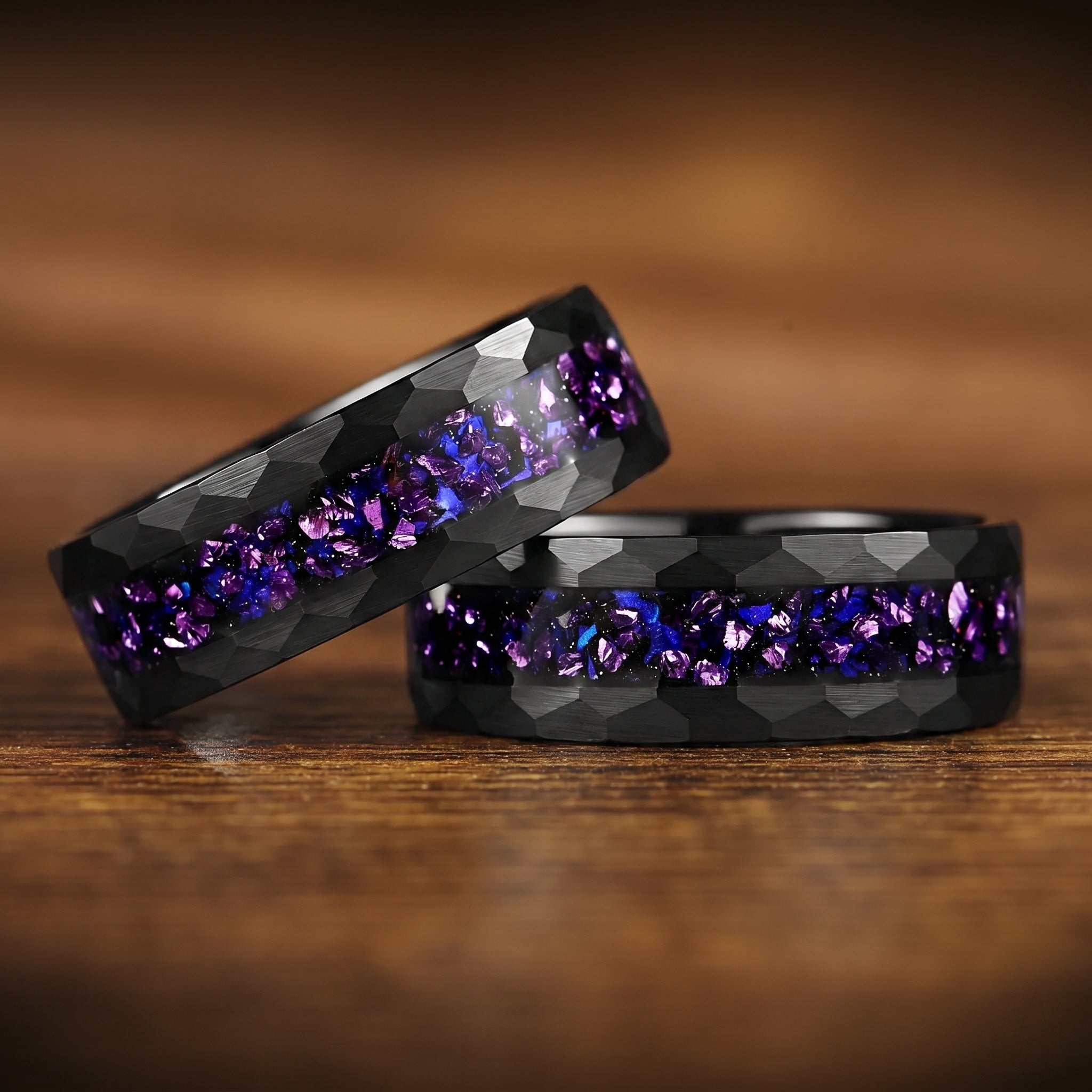 Couple Rings Affordable Marriage Sets in Galaxy Design Angled View