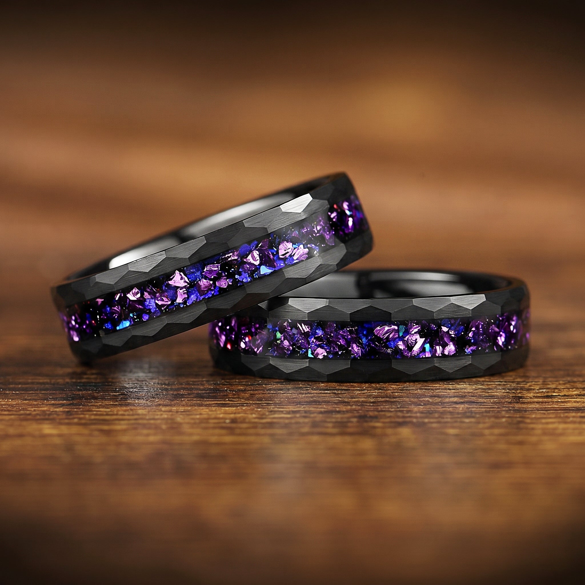 Couple Rings Affordable Marriage Sets in Galaxy Design Flat Lay View