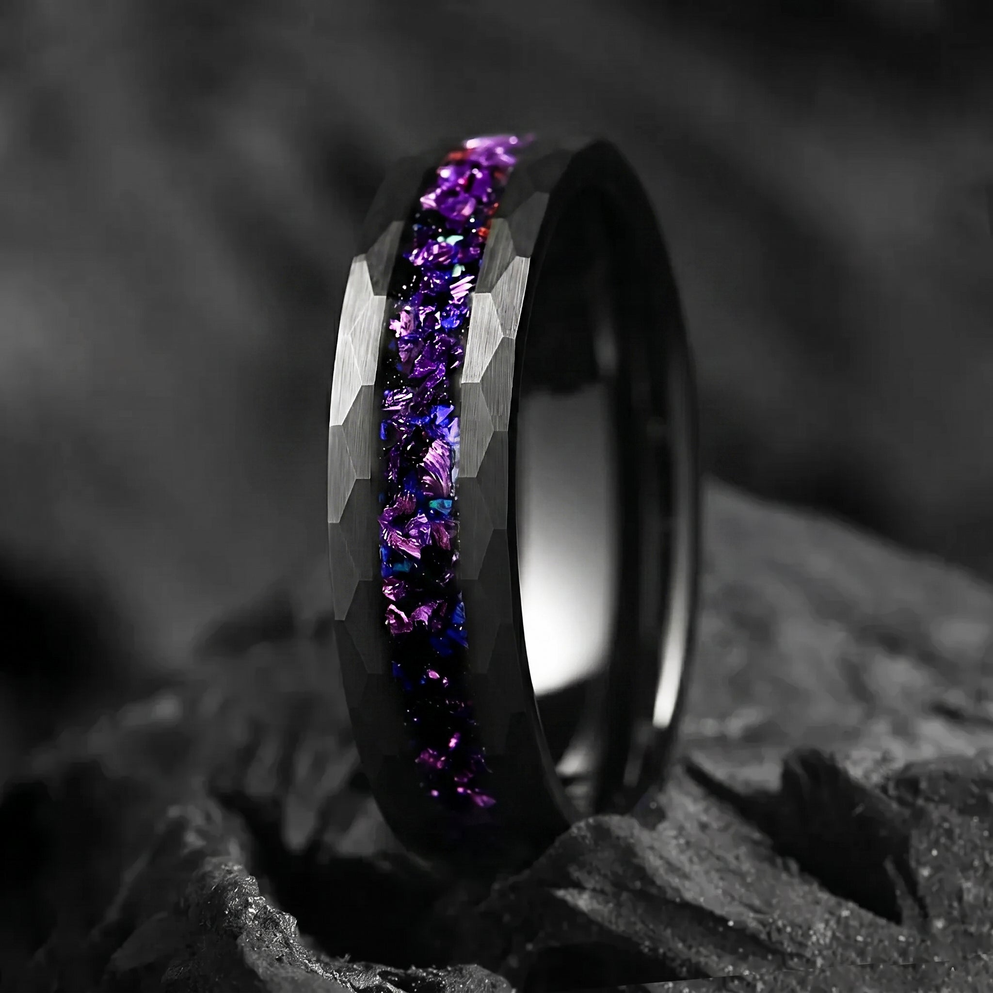 Couple Rings Affordable Marriage Sets in Galaxy Design Reflective Surface View