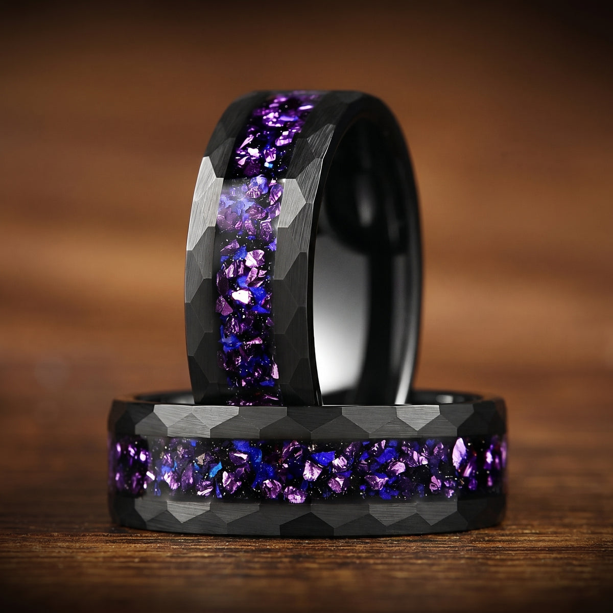 Couple Rings Affordable Marriage Sets in Galaxy Design Side View