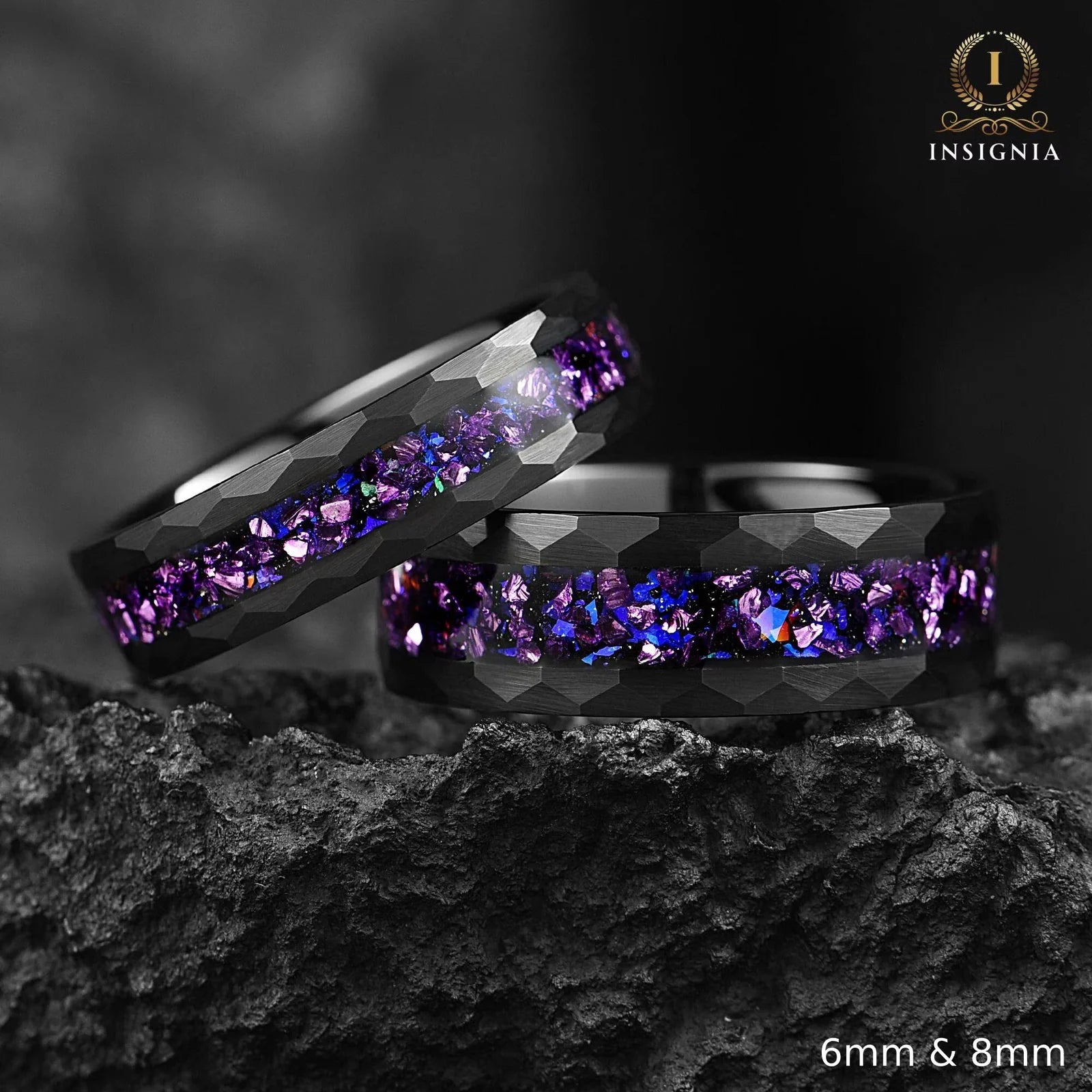 RINGE AUS SCHWARZEM WOLFRAM &amp; ALEXANDRIT GALAXIE-INLAY FÜR MÄNNER &amp; FRAUEN 