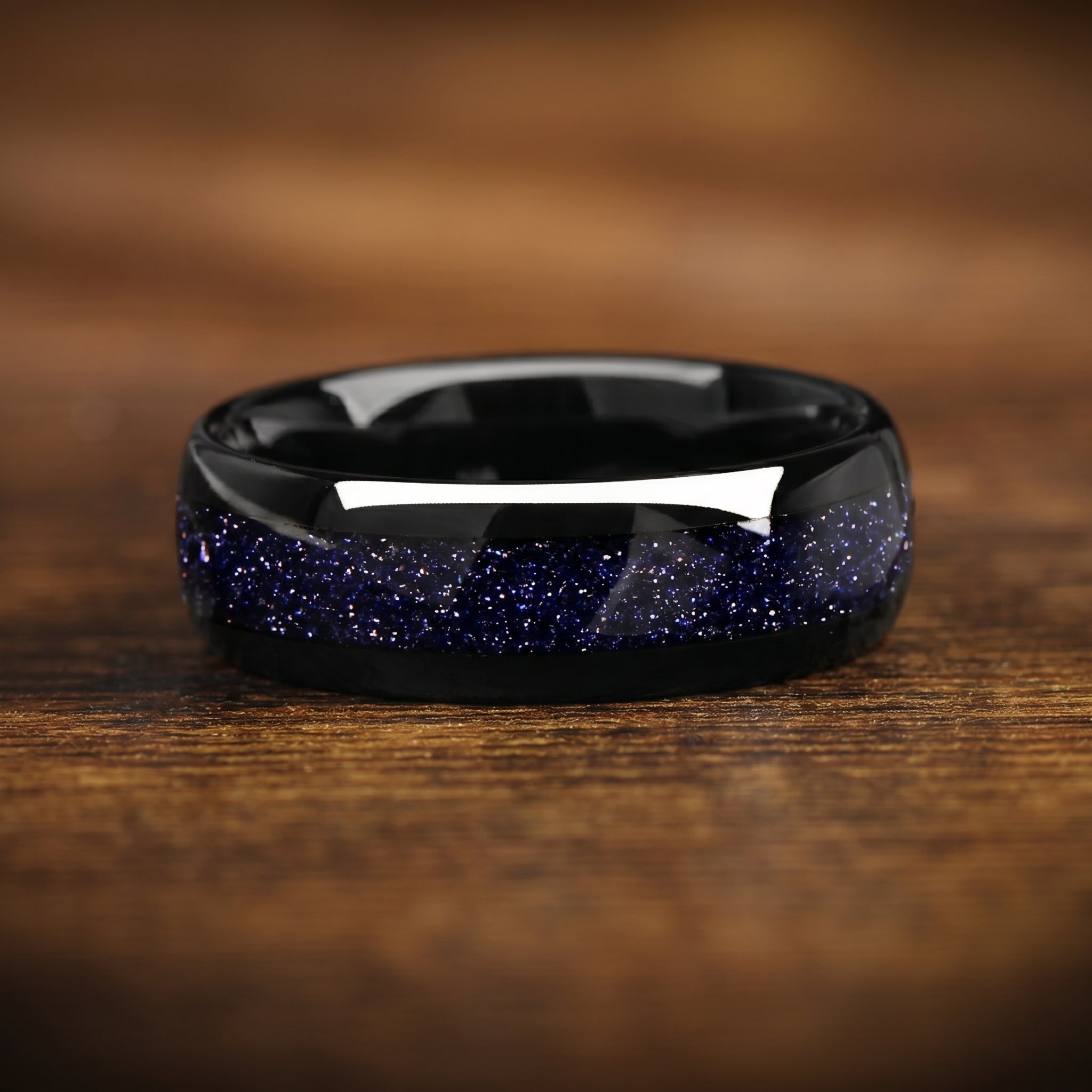 Couple Rings Black Tungsten Wedding Set in Galaxy Design Flat View