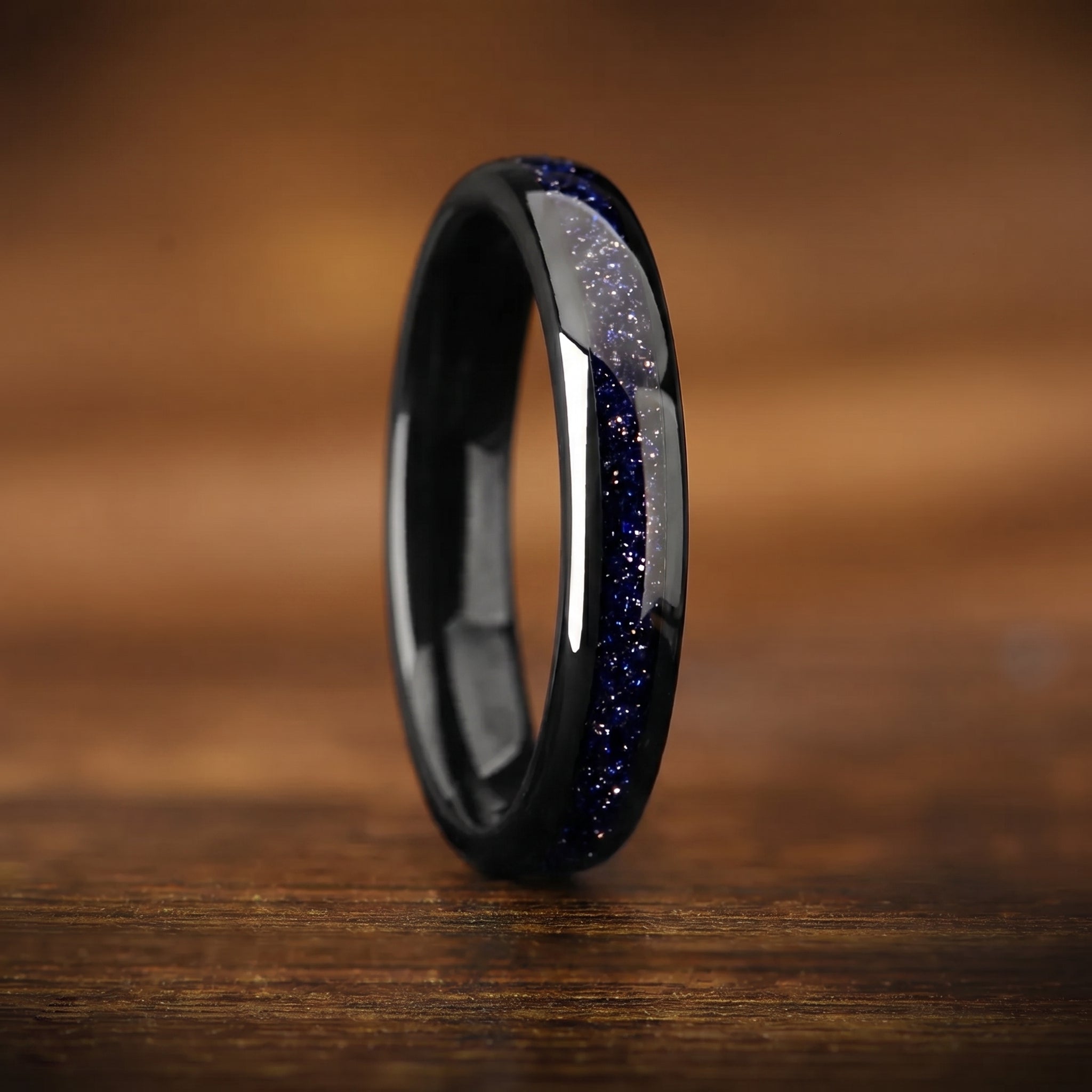 Couple Rings Black Tungsten Wedding Set in Galaxy Design Right Side View