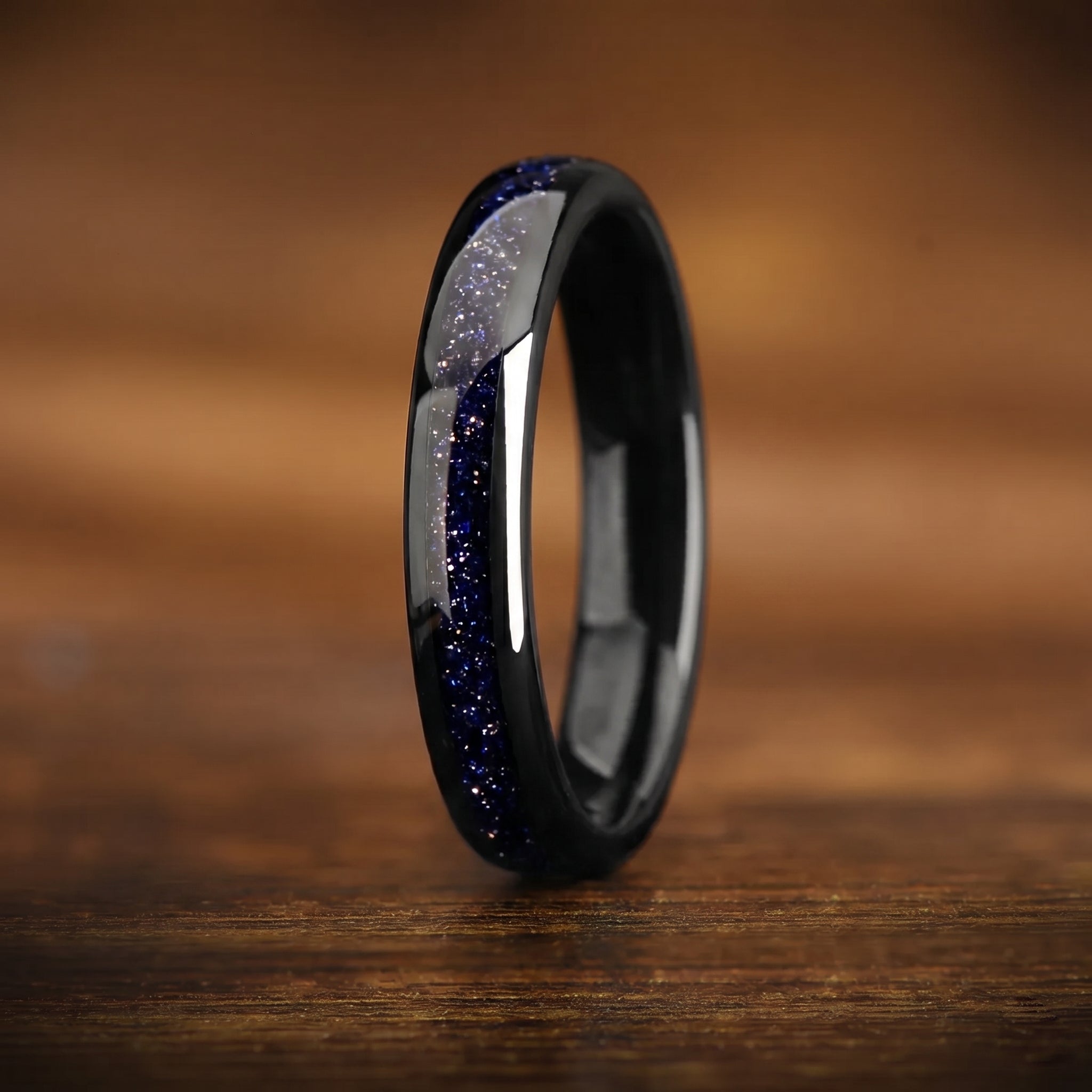 Couple Rings Black Tungsten Wedding Set in Galaxy Design Texture Detail