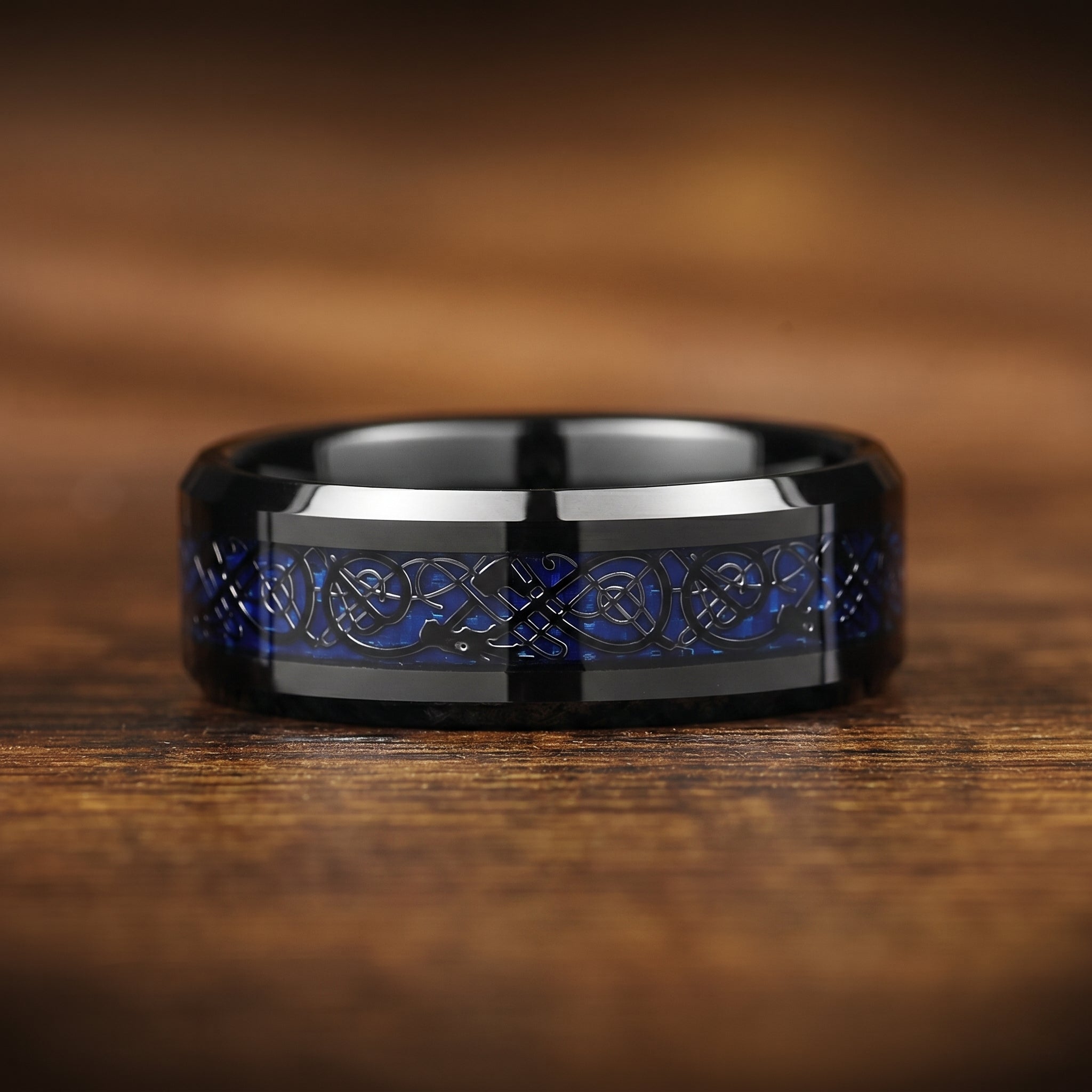 Couple Rings Cheap Celtic Wedding Sets in Black Angled View