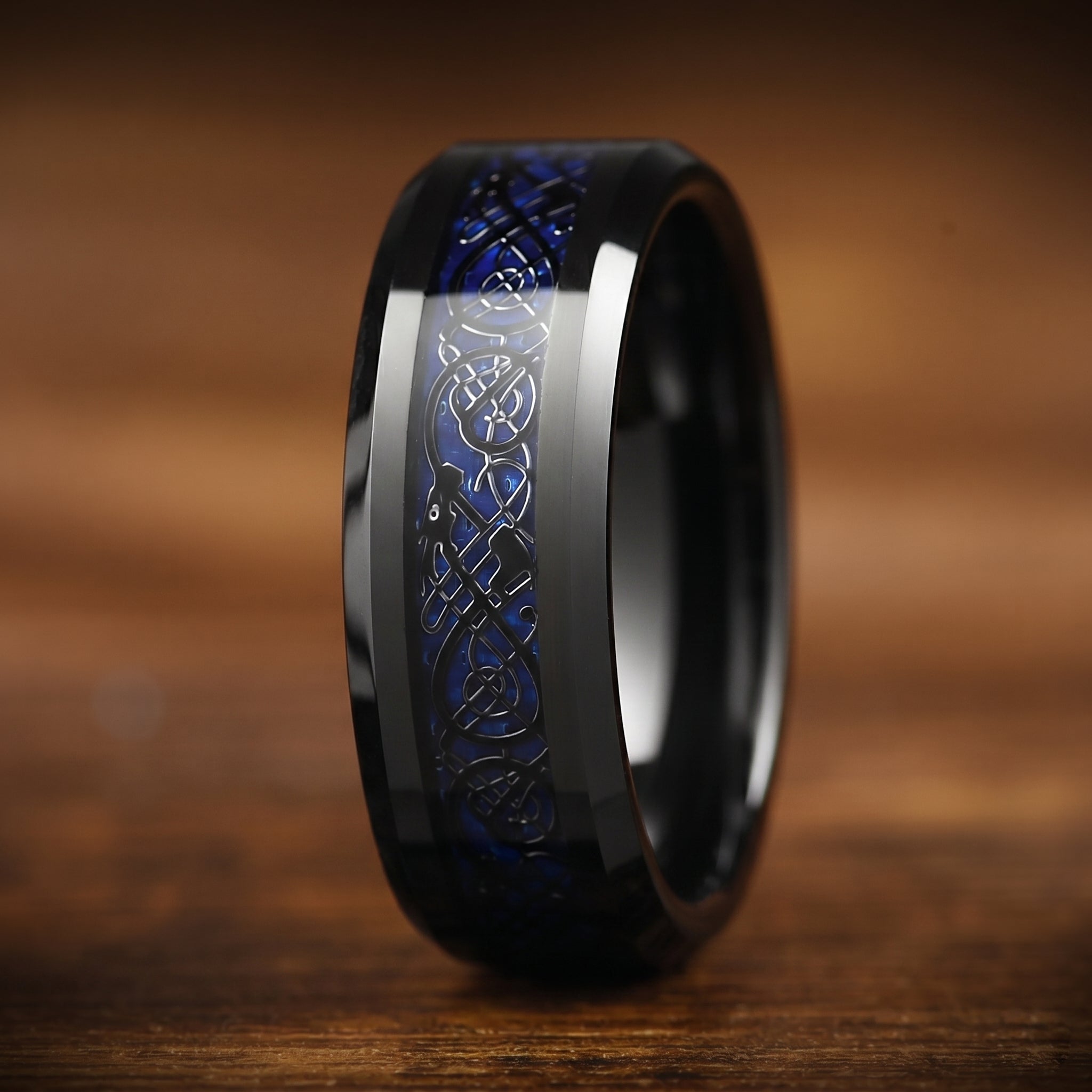 Couple Rings Cheap Celtic Wedding Sets in Black Close Up View