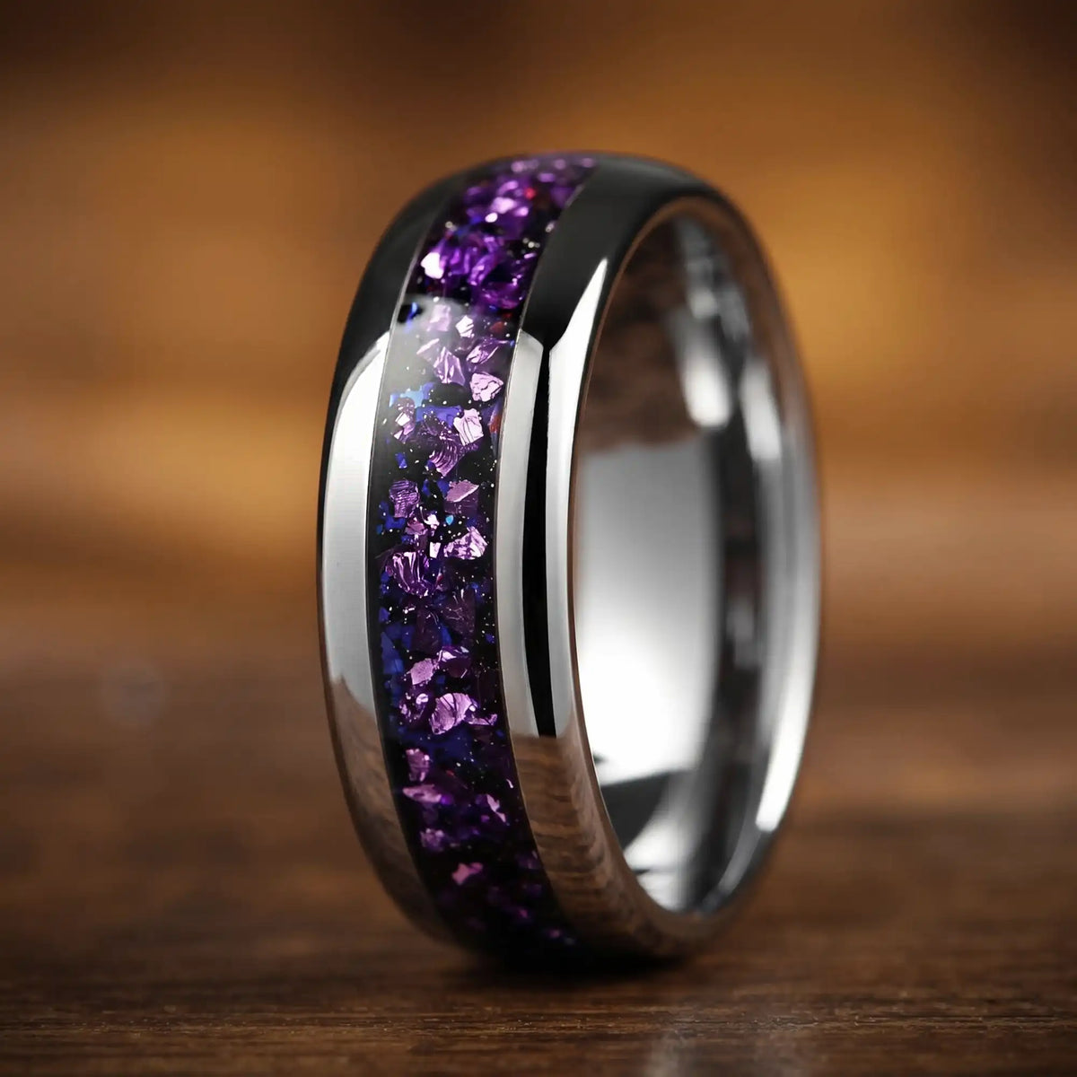 Couple Rings Silver Wedding Bands Angled View