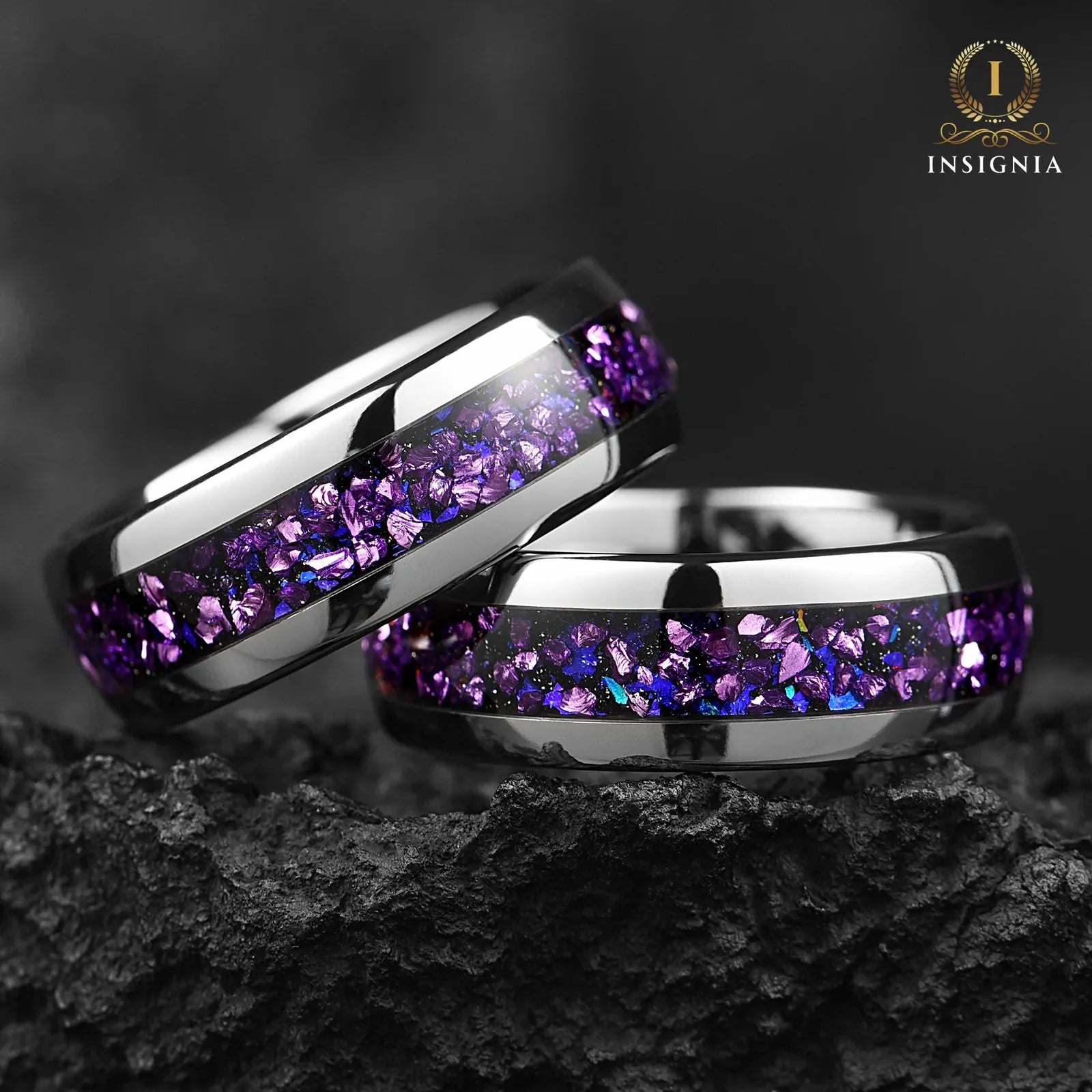 Couple Rings Silver Wedding Bands Close-up View