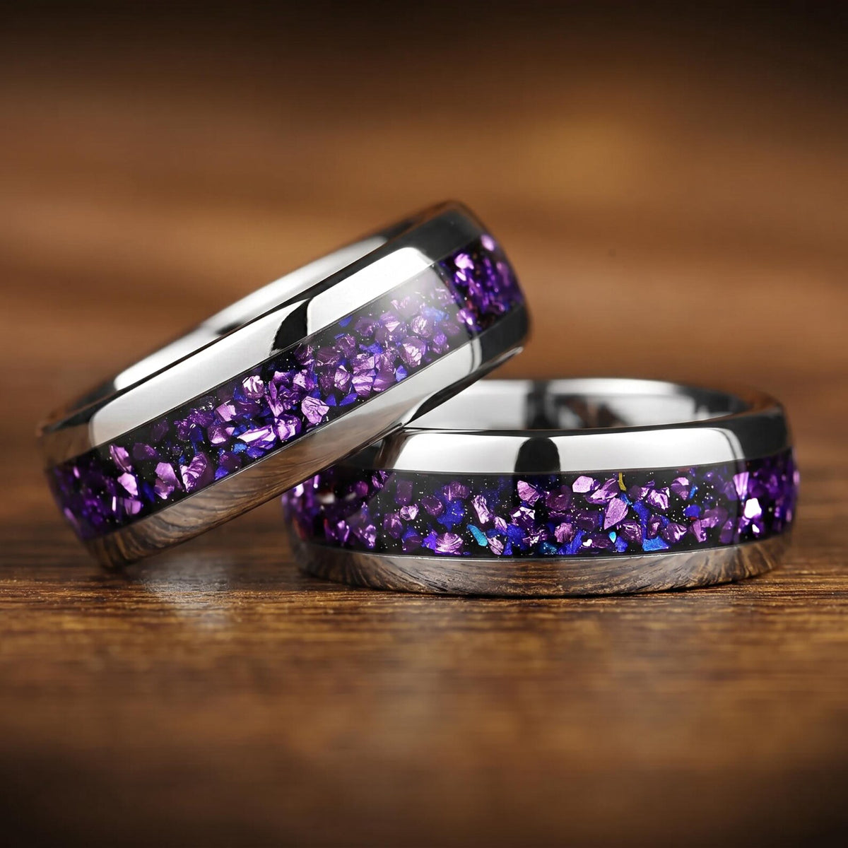 Couple Rings Silver Wedding Bands Front View