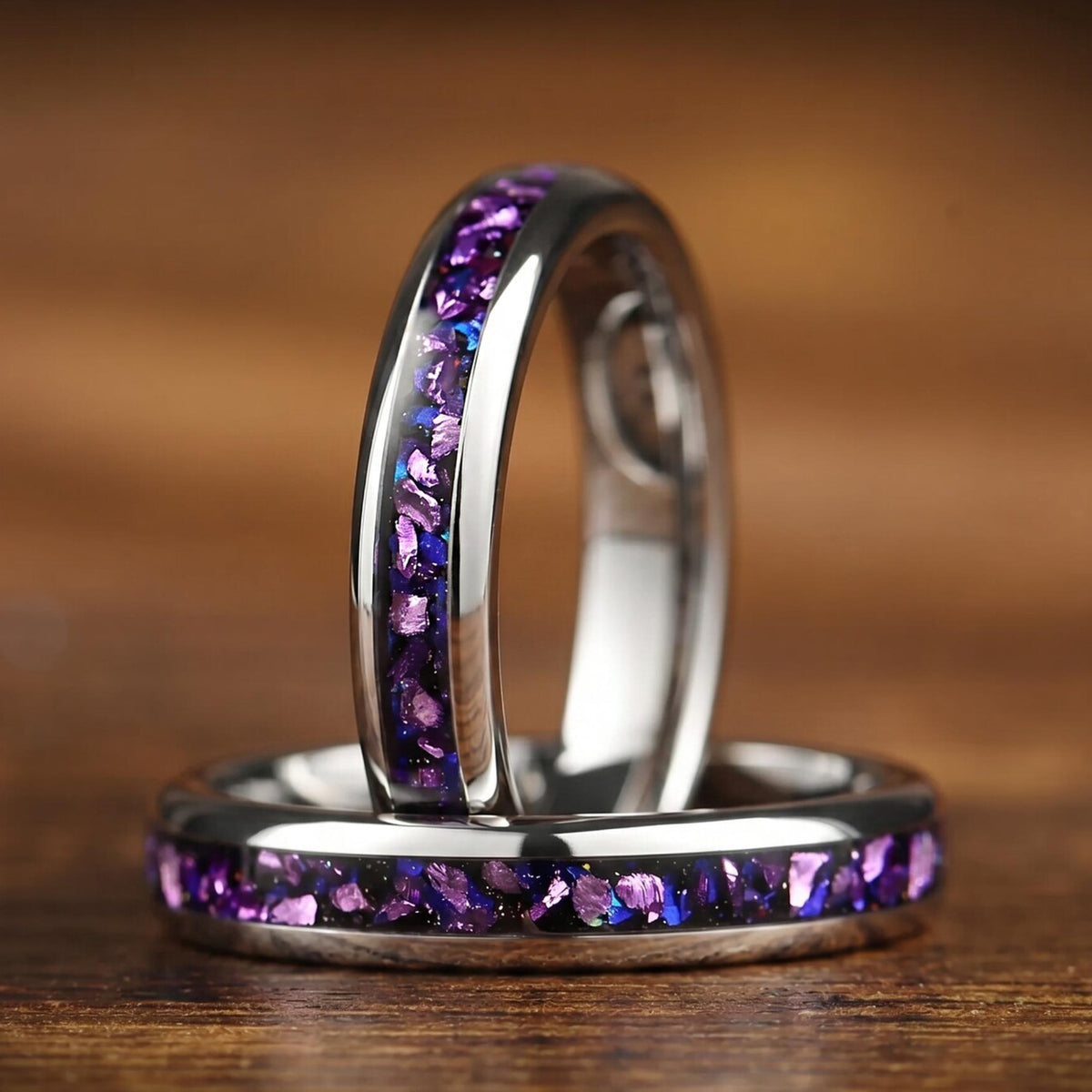 Couple Rings Silver Wedding Bands Profile View