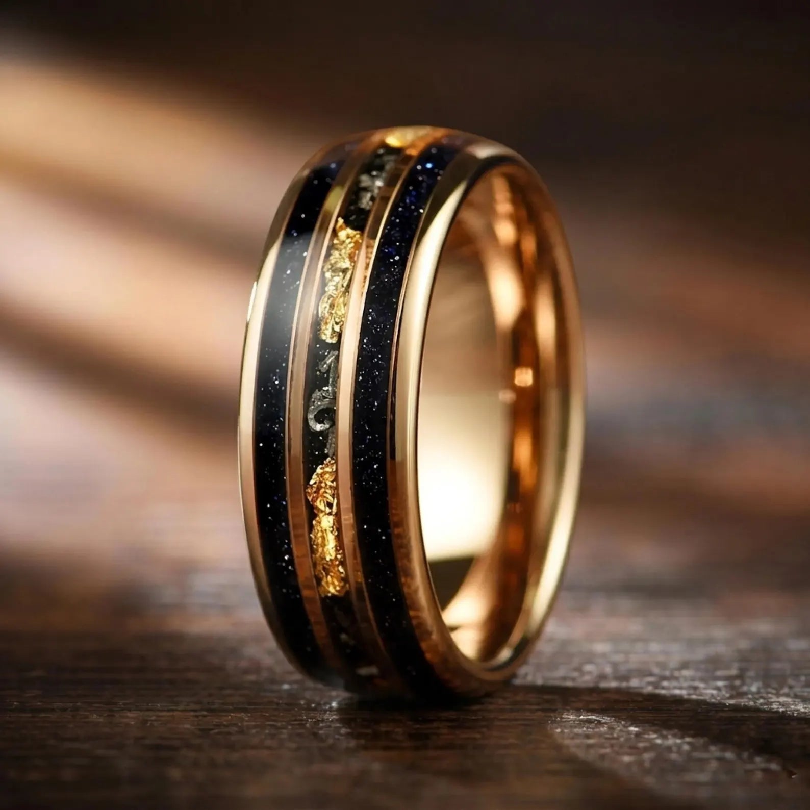 Couple Rings Wedding Set in Rose Gold Galaxy Design Left View