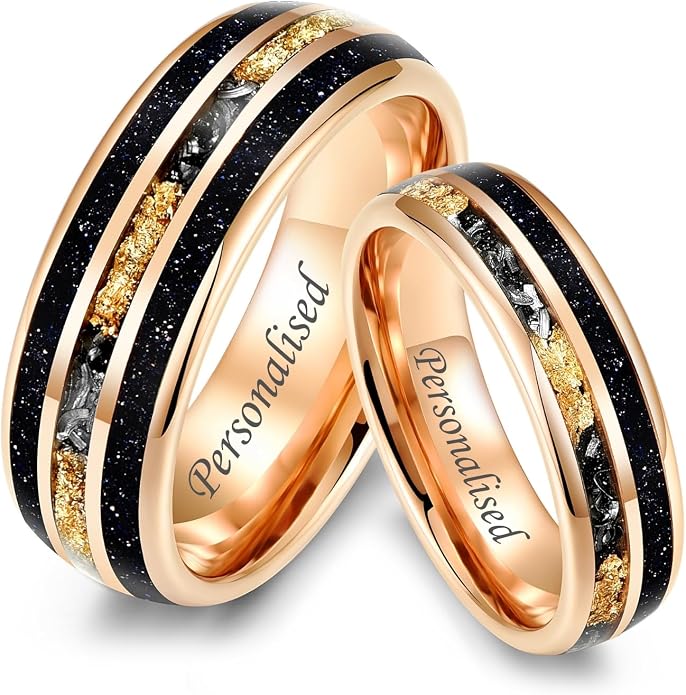 Couple Rings Wedding Set in Rose Gold Galaxy Design Set View