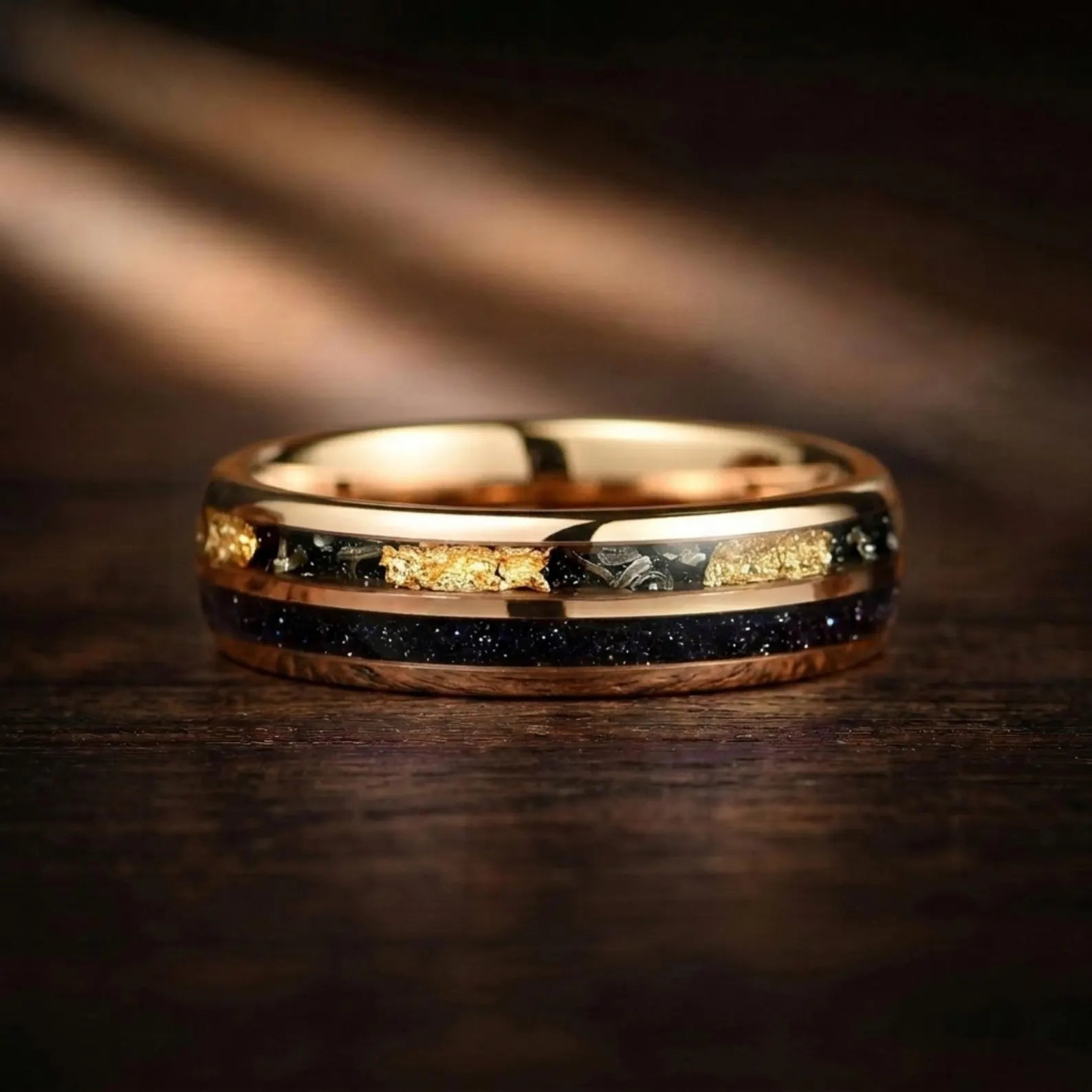 Couple Rings Wedding Set in Rose Gold Galaxy Design Texture Detail