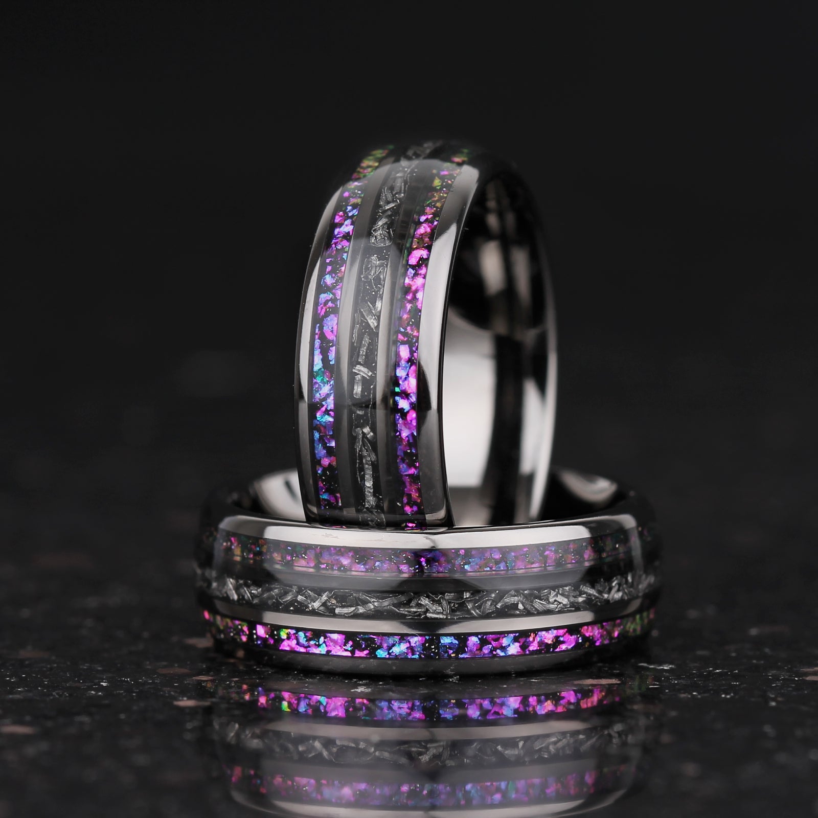 Engagement rings men black tungsten band with celestial inlay