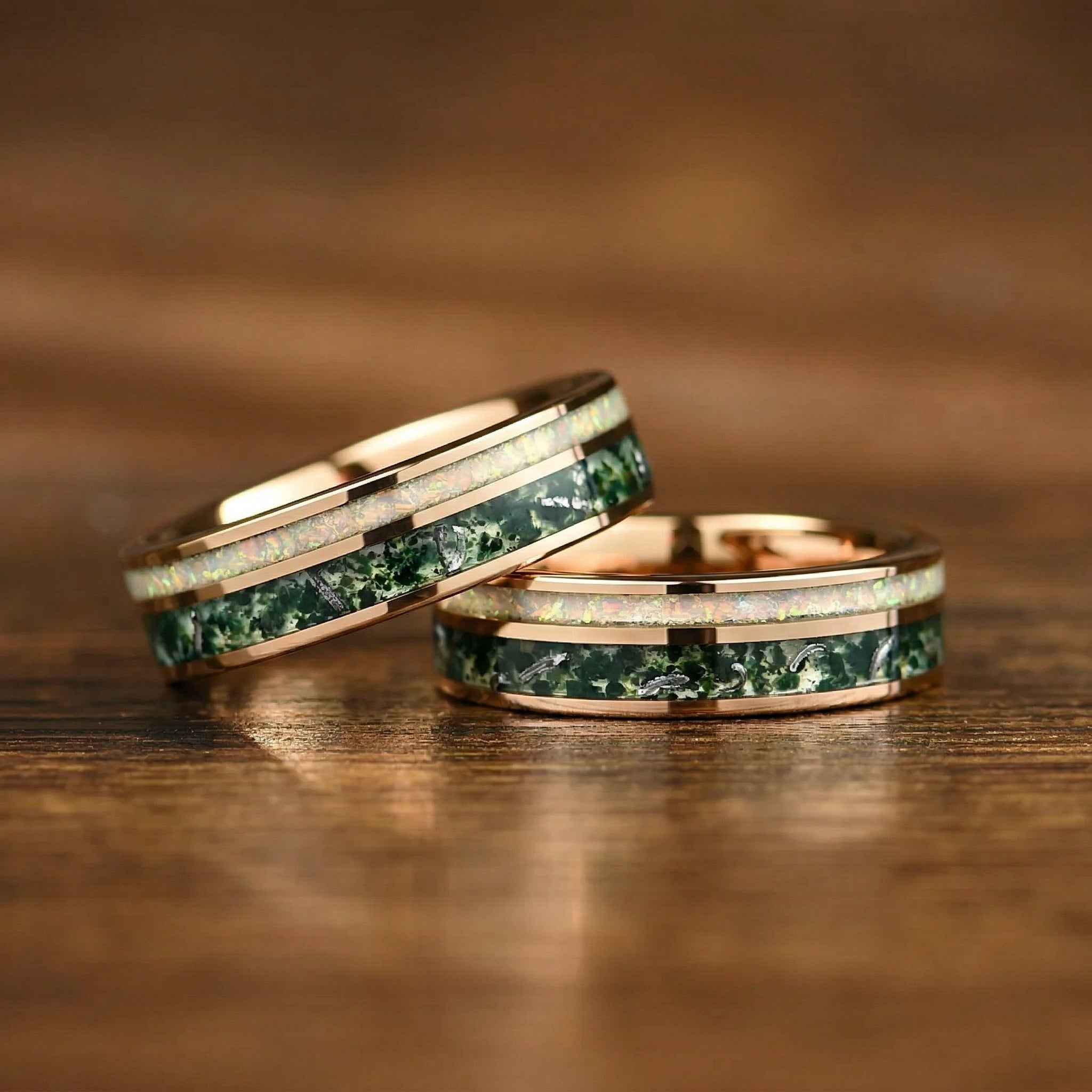 Female Wedding Bands Moss Agate Front View