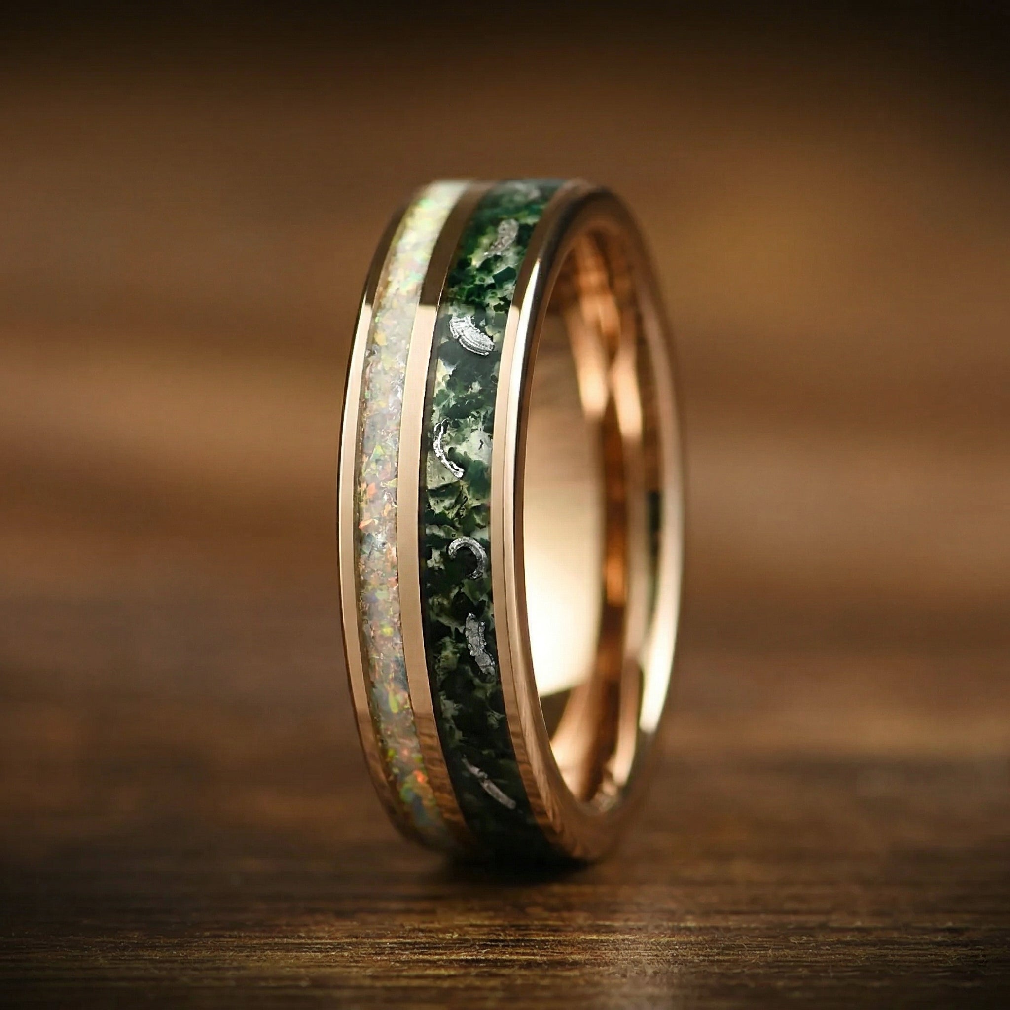 Female Wedding Bands Moss Agate Side View