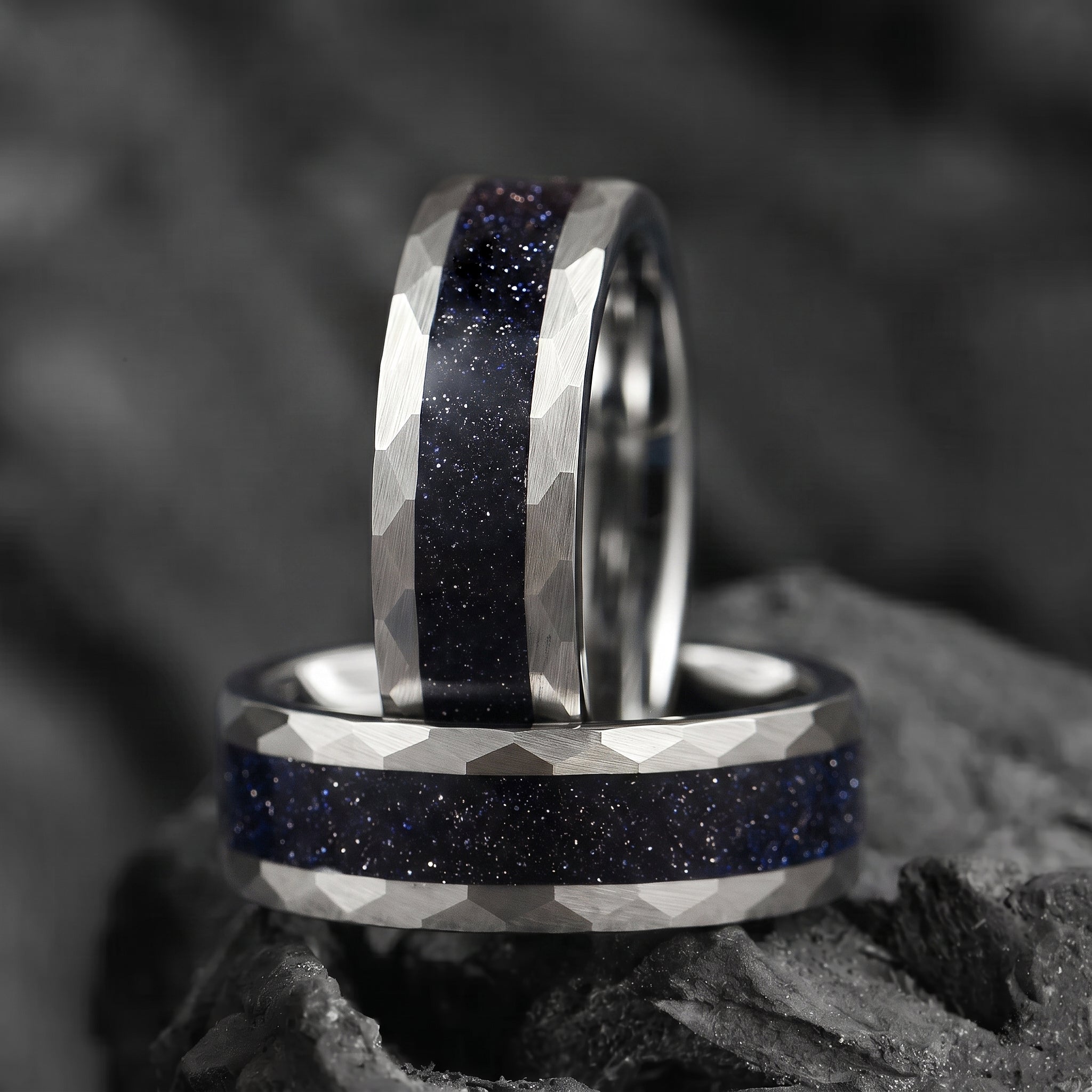 SILVER RINGS WEDDING BANDS FOR MEN GALAXY INSPIRED (8MM)