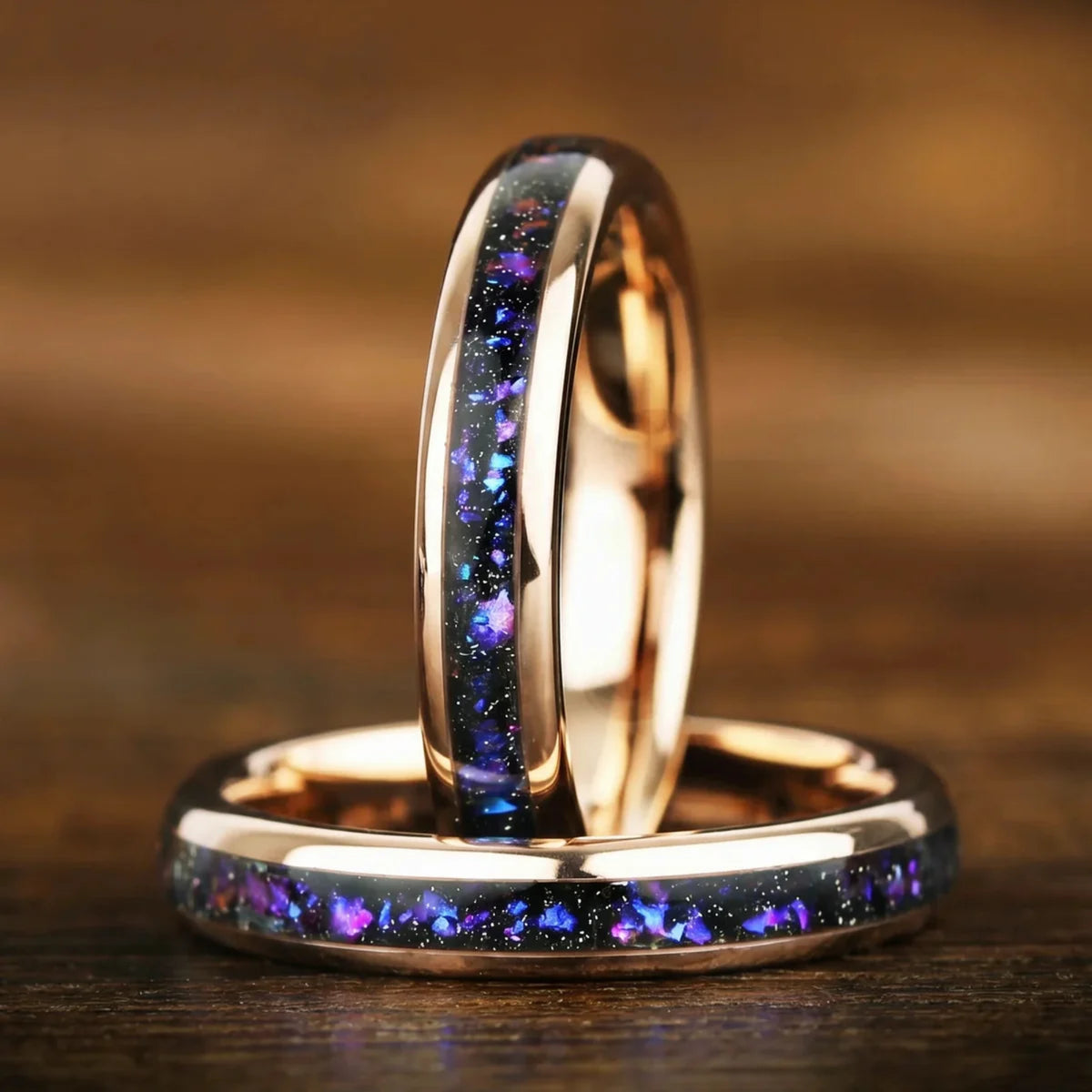HIS AND HERS TUNGSTEN RINGS ORION NEBULA INLAY (8/4MM)