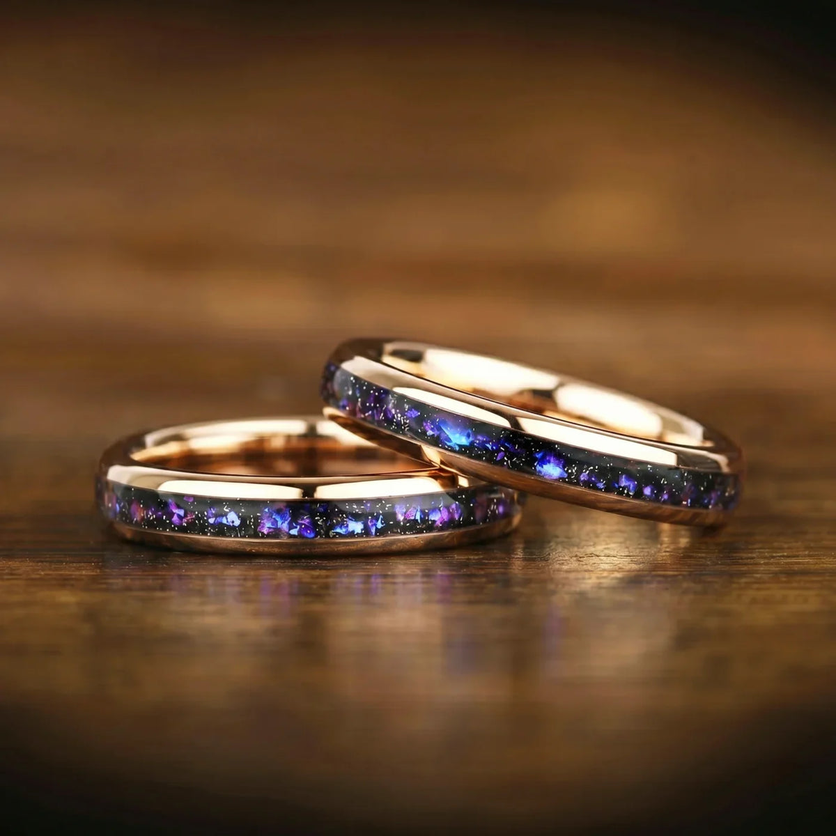 HIS AND HERS TUNGSTEN RINGS ORION NEBULA INLAY (8/4MM)
