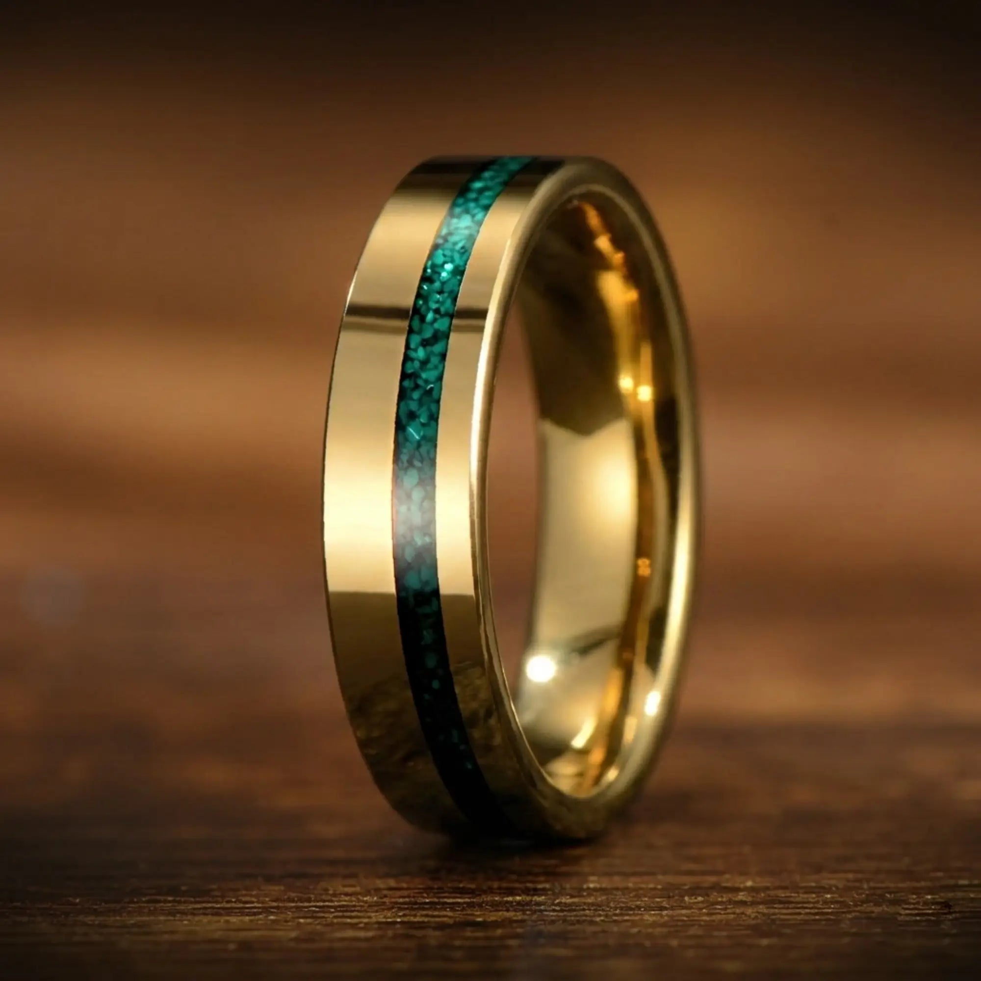 Gold Wedding Bands Malachite Angled View