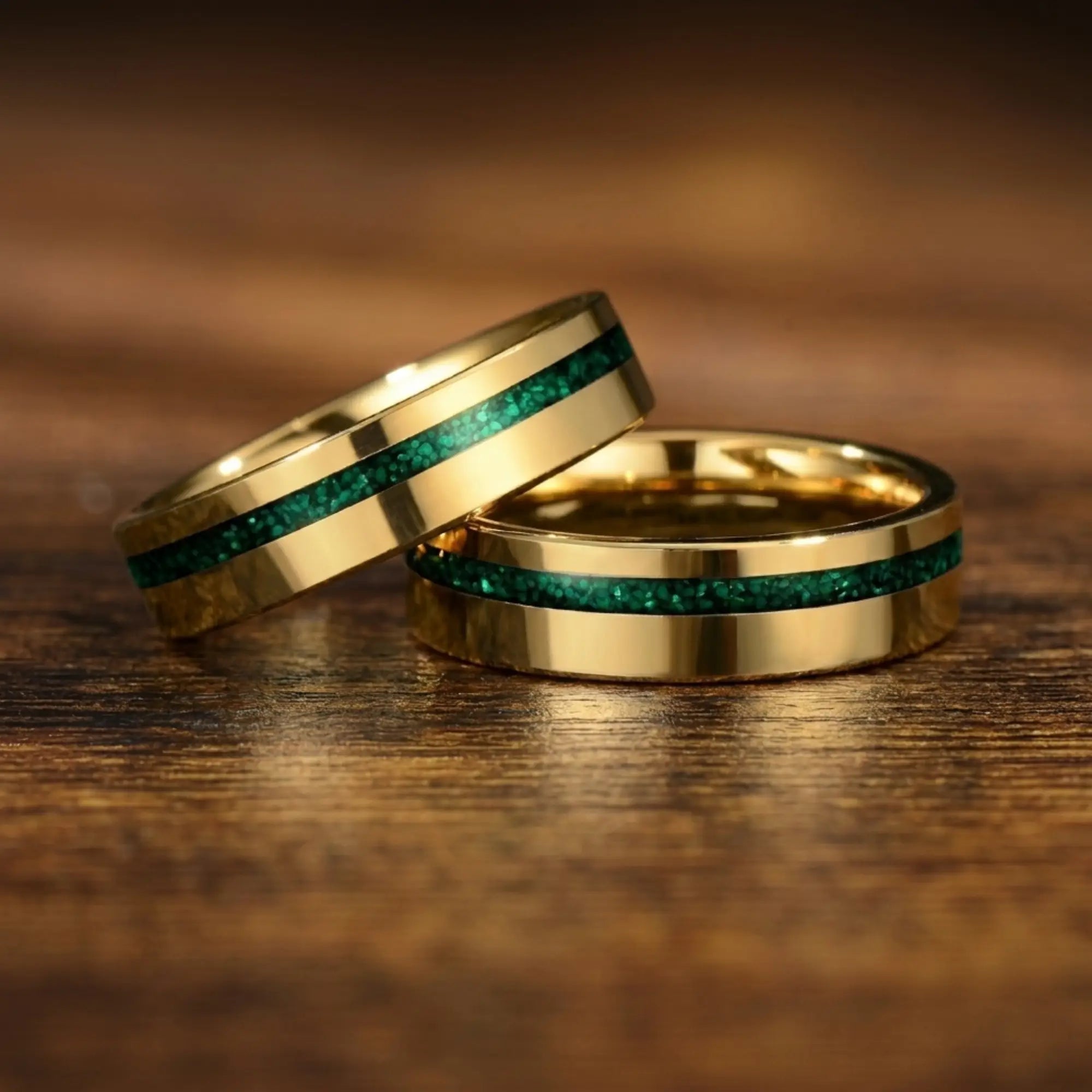 Gold Wedding Bands Malachite Detail View