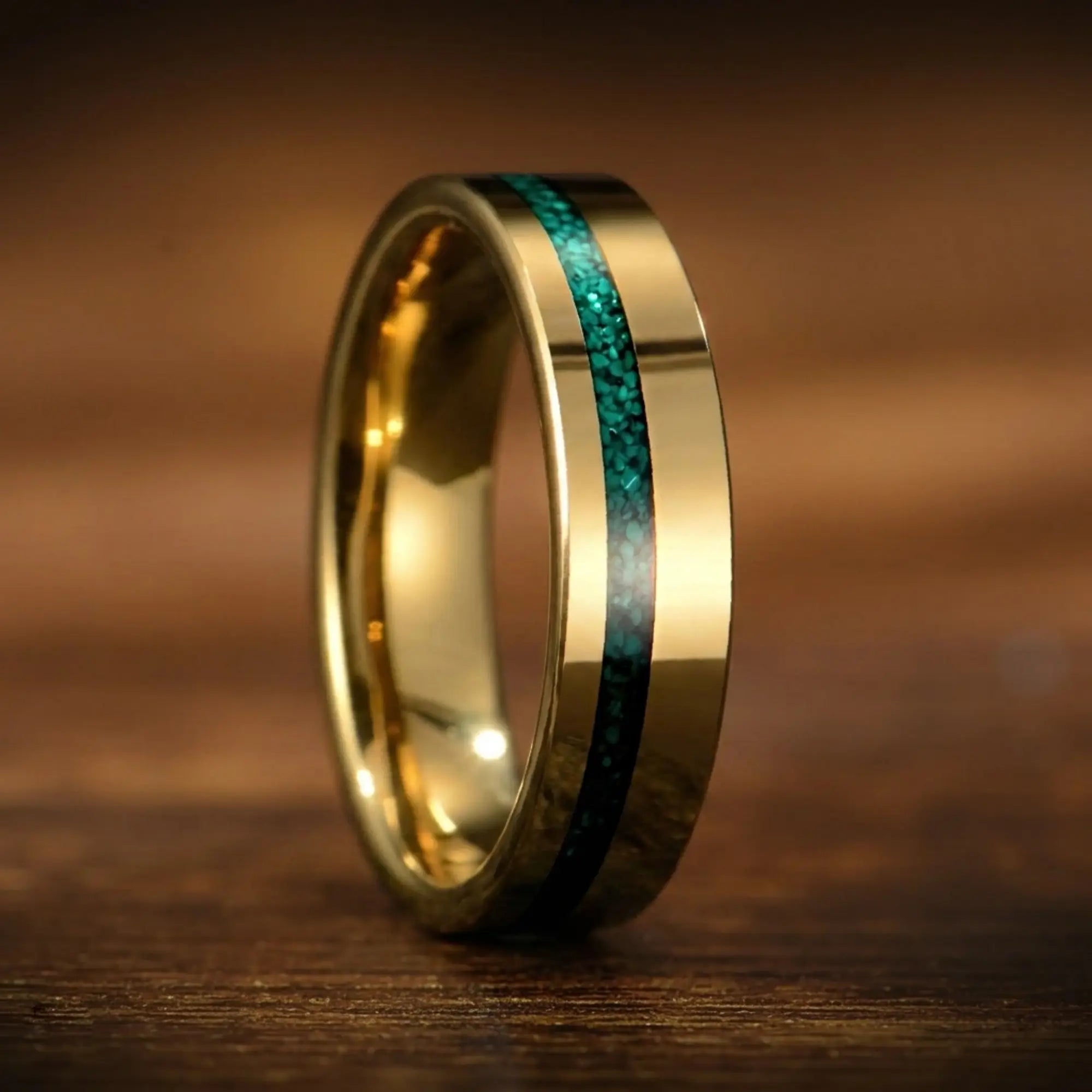 Gold Wedding Bands Malachite Front View