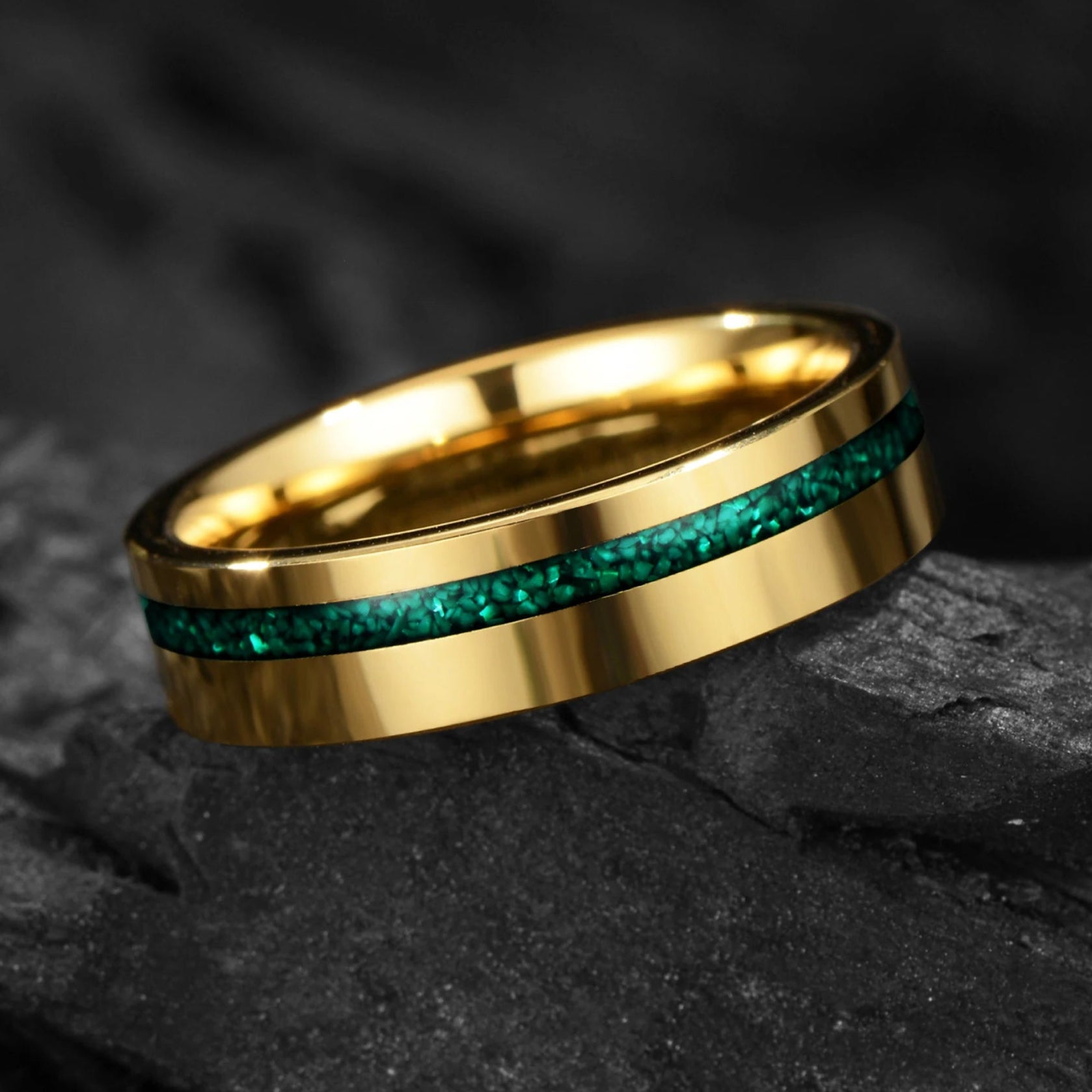 Unique Gold Wedding Bands 18K Plated Malachite Tungsten