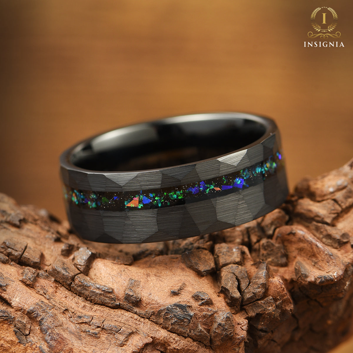 Guy Promise Rings Black Tungsten Band With Nebula Inspired Inlay Angle View