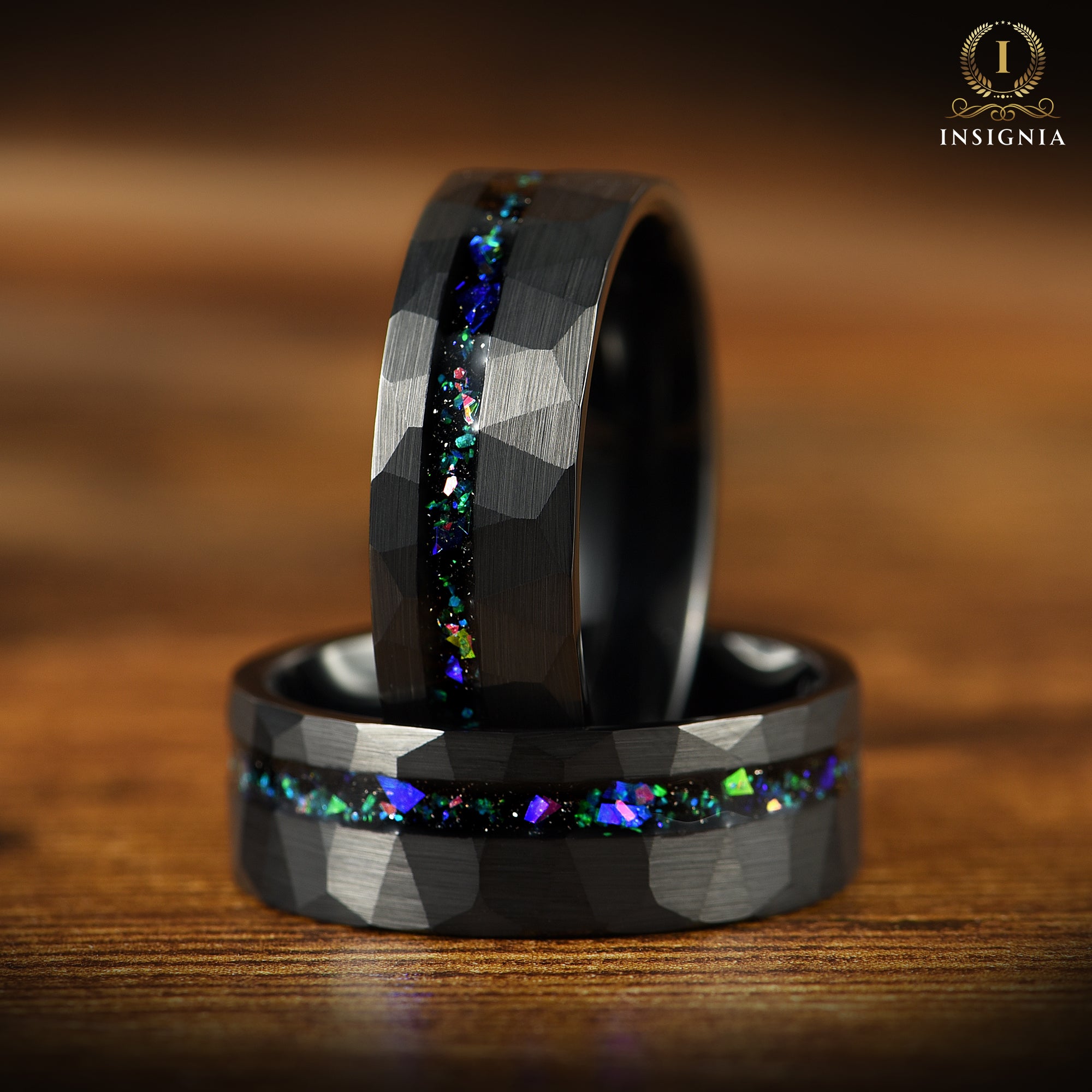 Guy promise rings black tungsten band with nebula inspired inlay main view