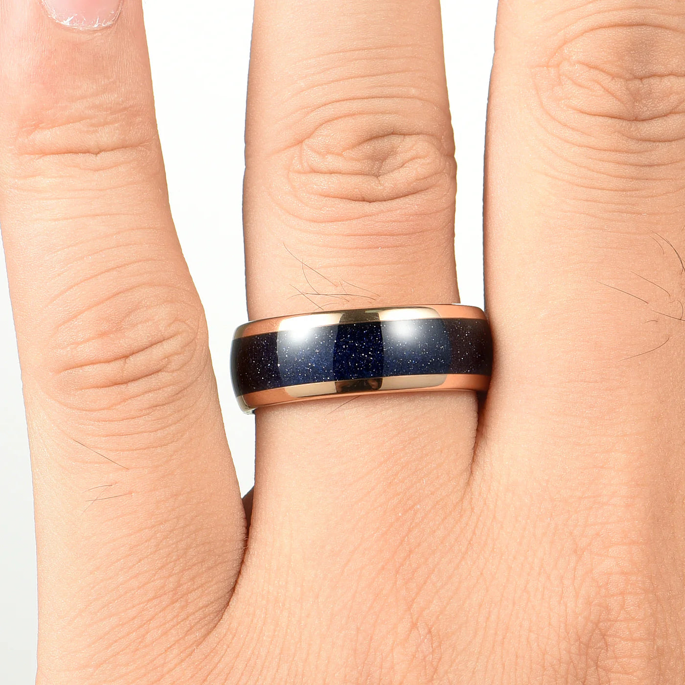 MENS WEDDING BANDS GALAXY INSPIRED TUNGSTEN & BLUE SANDSTONE 8MM