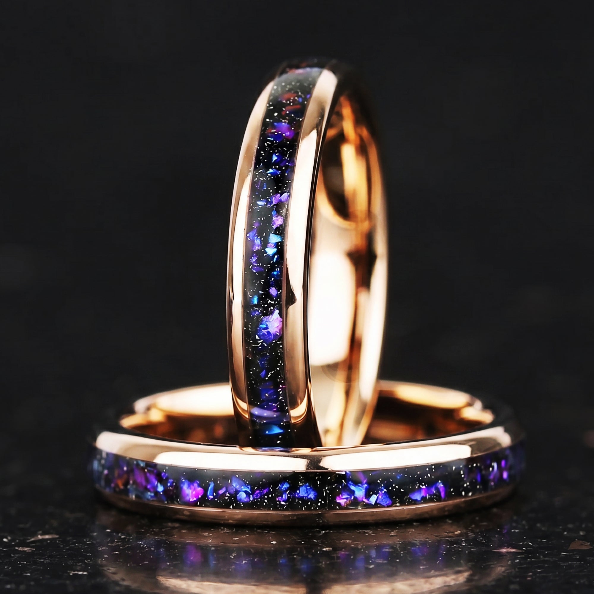 Hers and his rings female band with blue inlay and gold detailing