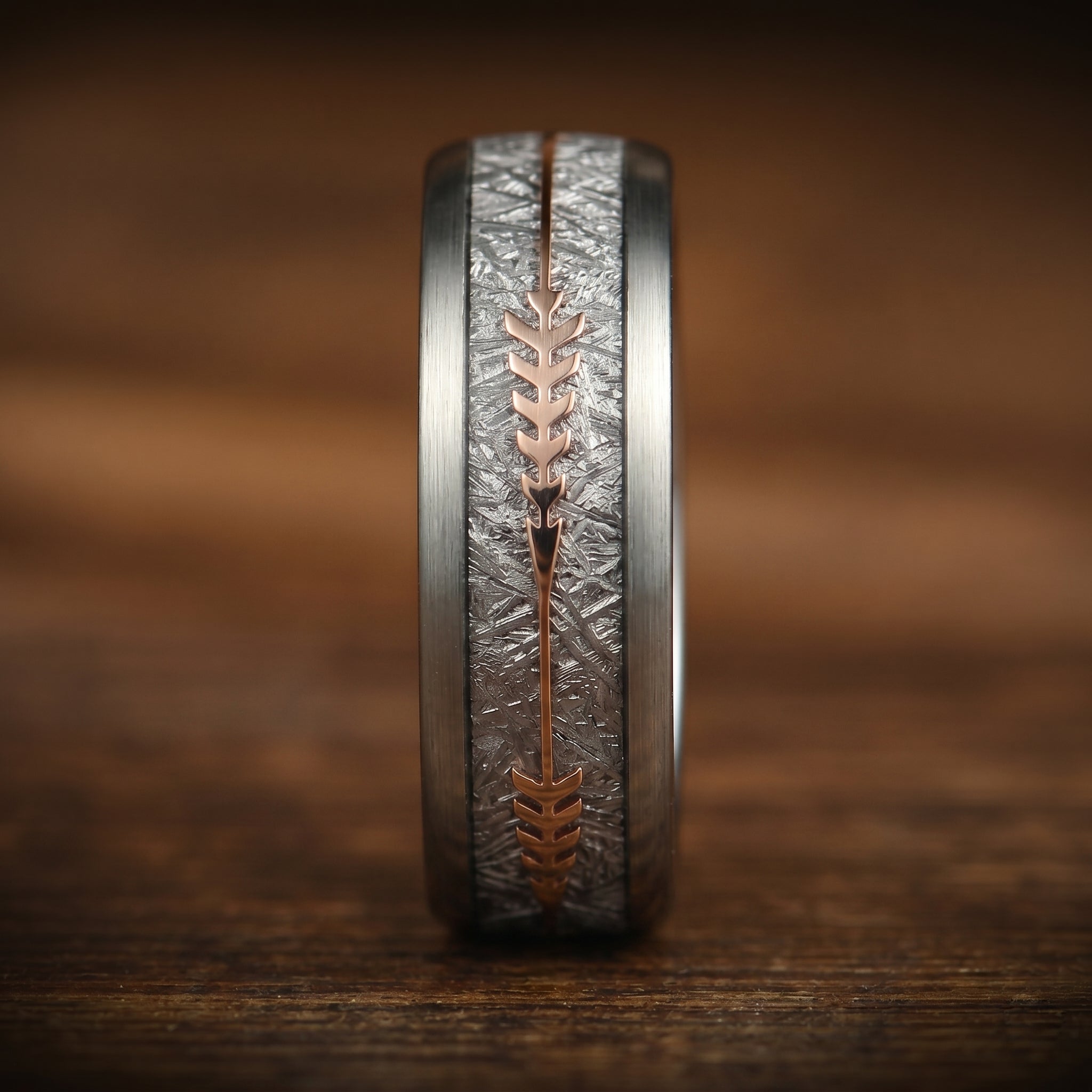 His and Hers Silver Rings Set with Meteorite Inlay in Tungsten Carbide Detail View
