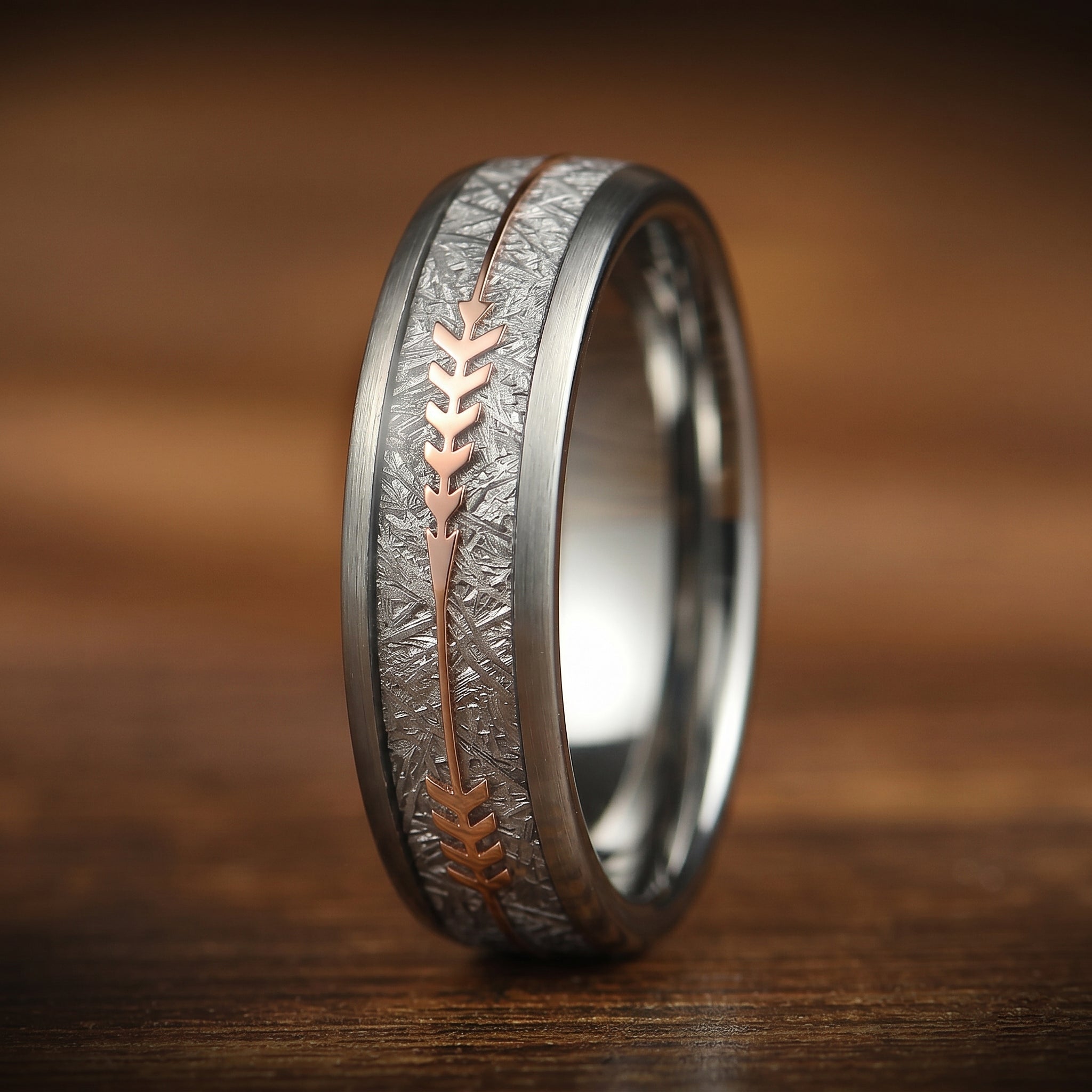 His and Hers Silver Rings Set with Meteorite Inlay in Tungsten Carbide Left View