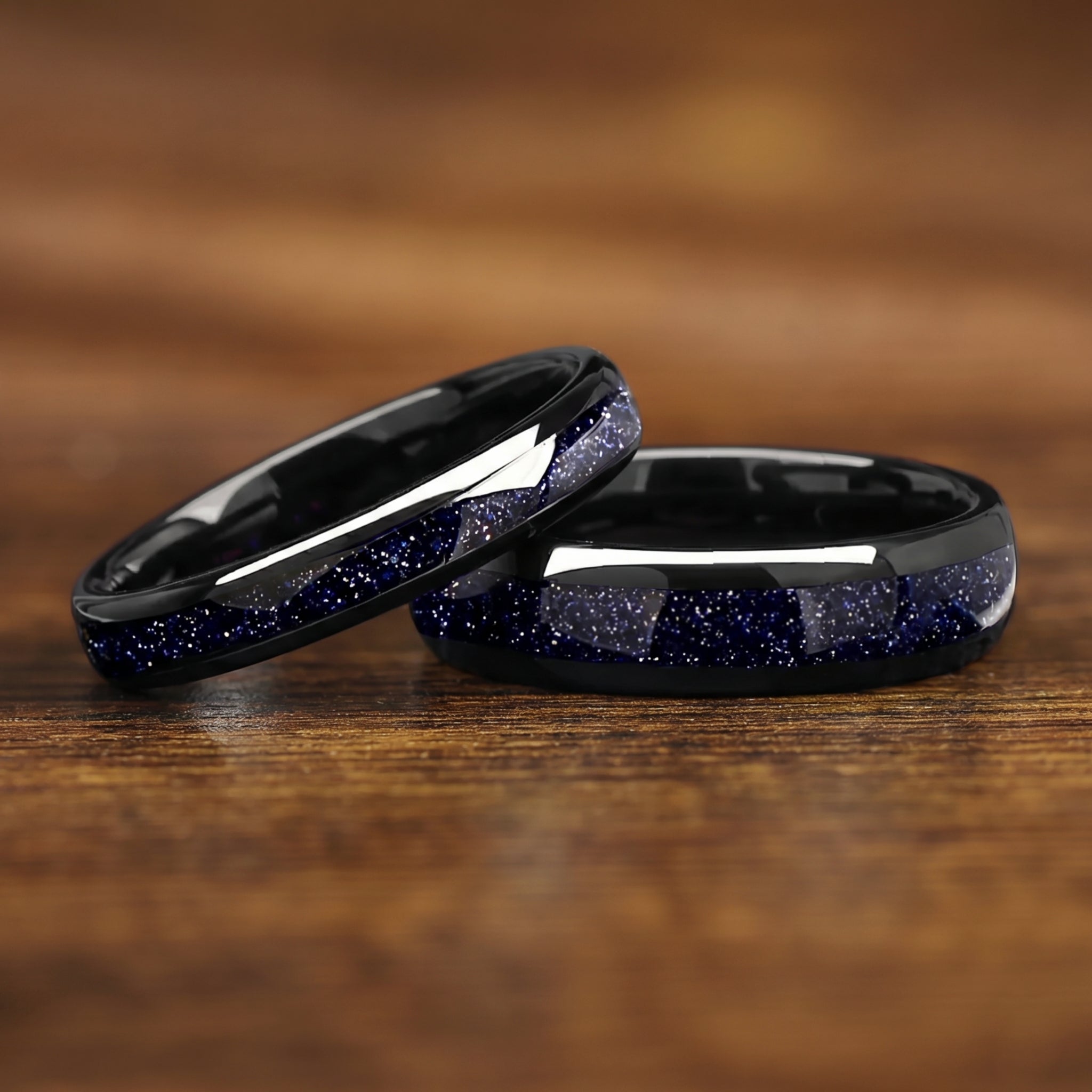 His and Hers Affordable Promise Rings Black Galaxy Design Main View
