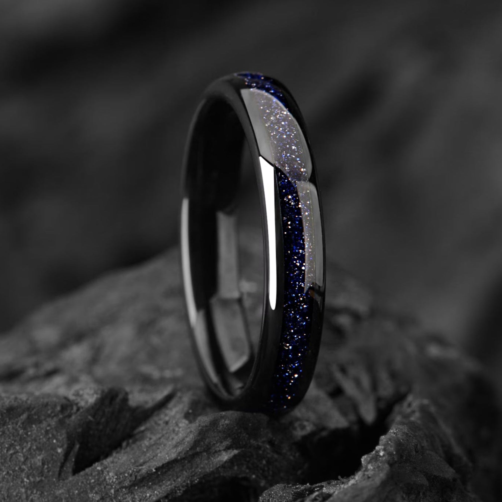 His and Hers Affordable Promise Rings in Black Galaxy Design Right Side View