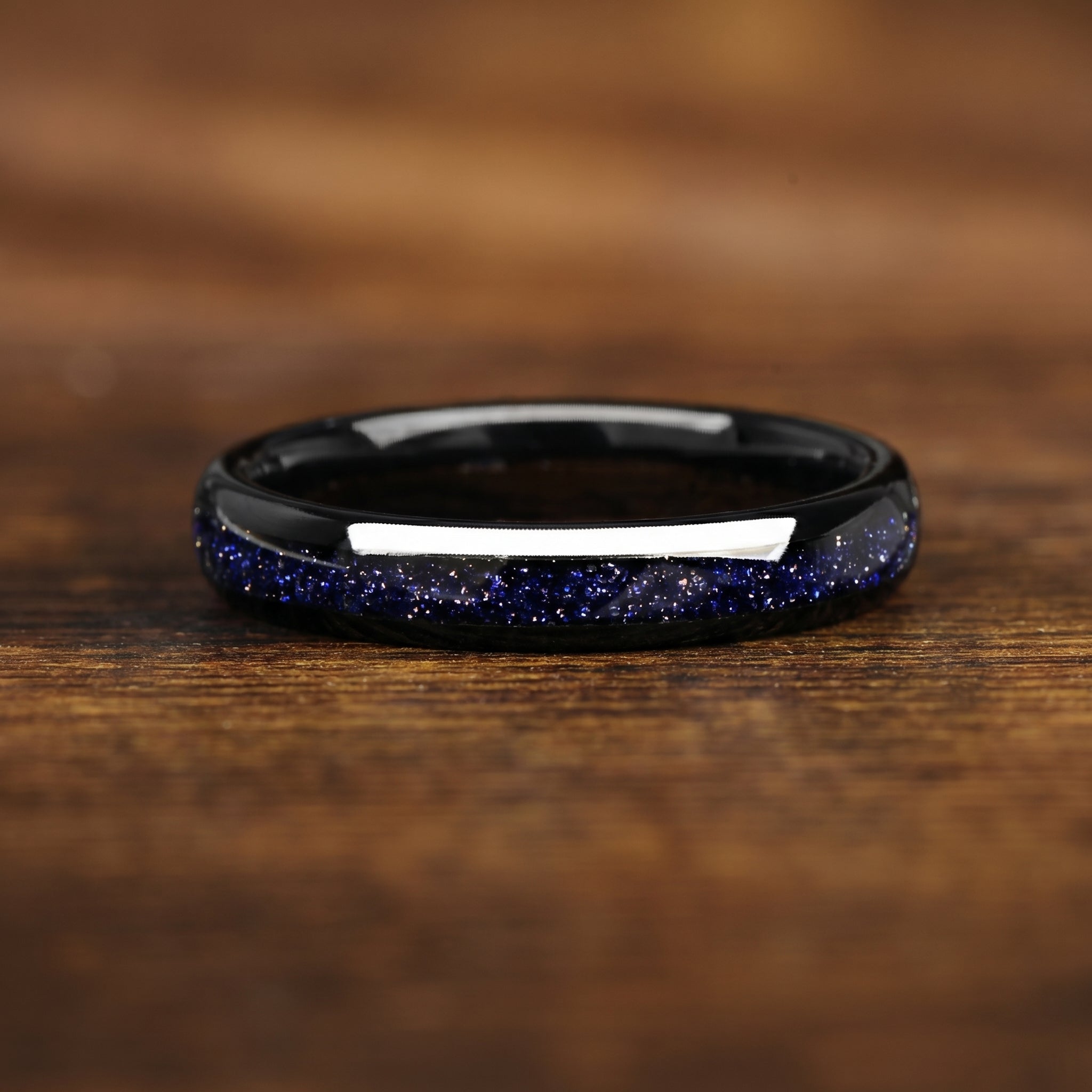 His and Hers Affordable Promise Rings Black Galaxy Texture Detail